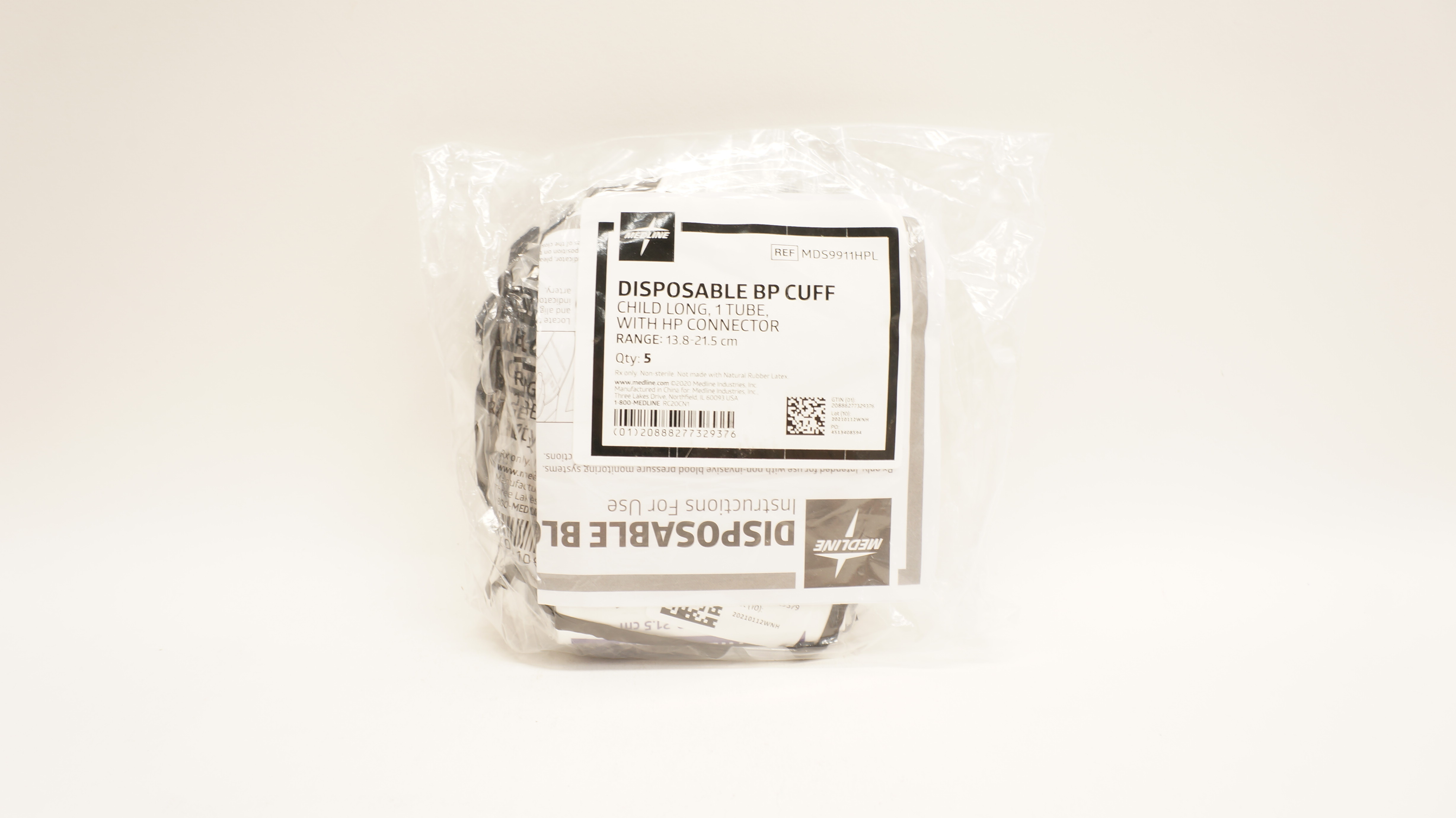 Medline MDS9911HPL Disposable BP Cuff with HP Connector 13.8-21.5 cm - Pack of 5