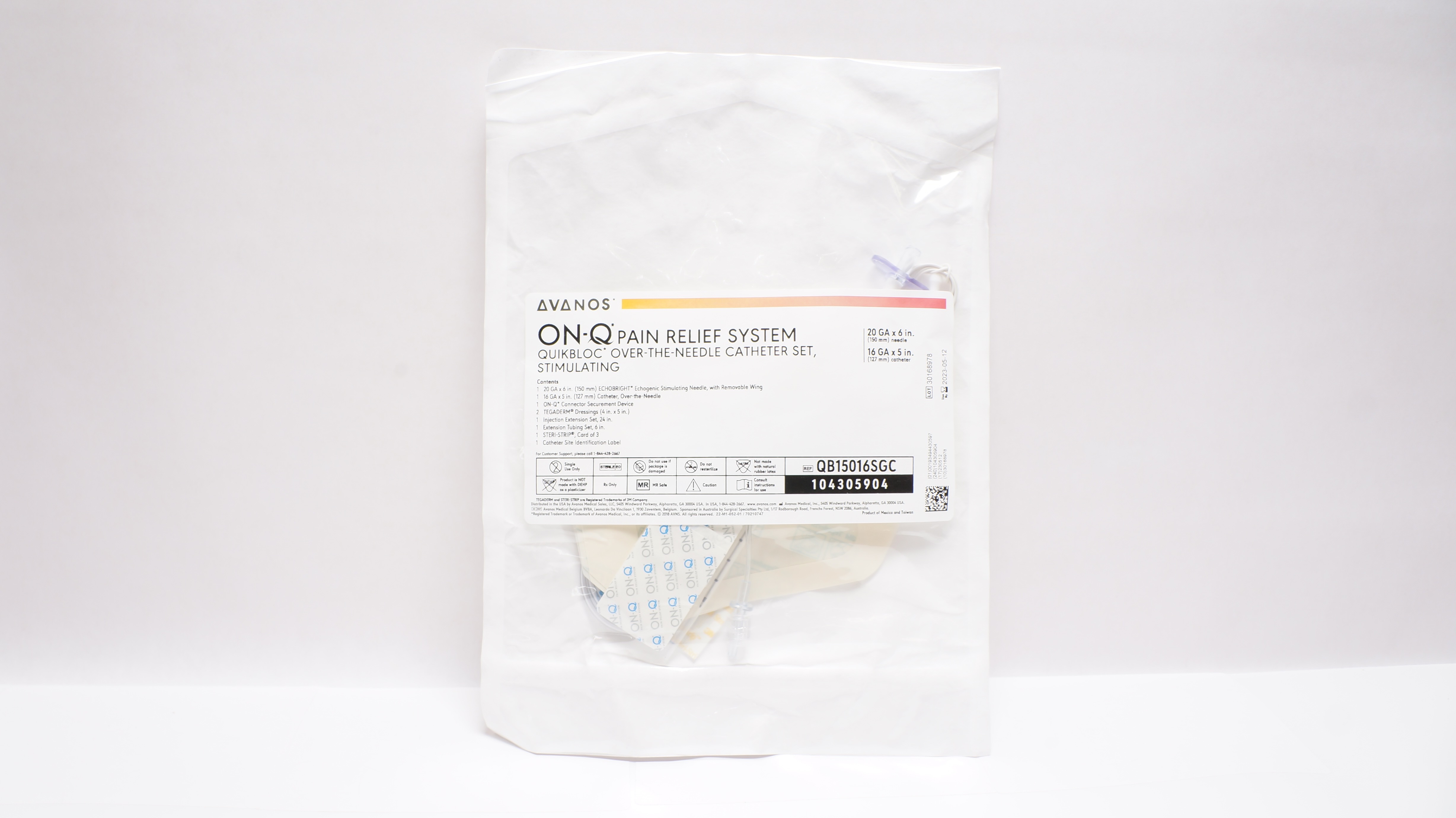 Avanos QB15016SGC ON-Q Pain Relief System Ndle 20Ga x 6inch Cath.16Ga x 5inch(x)