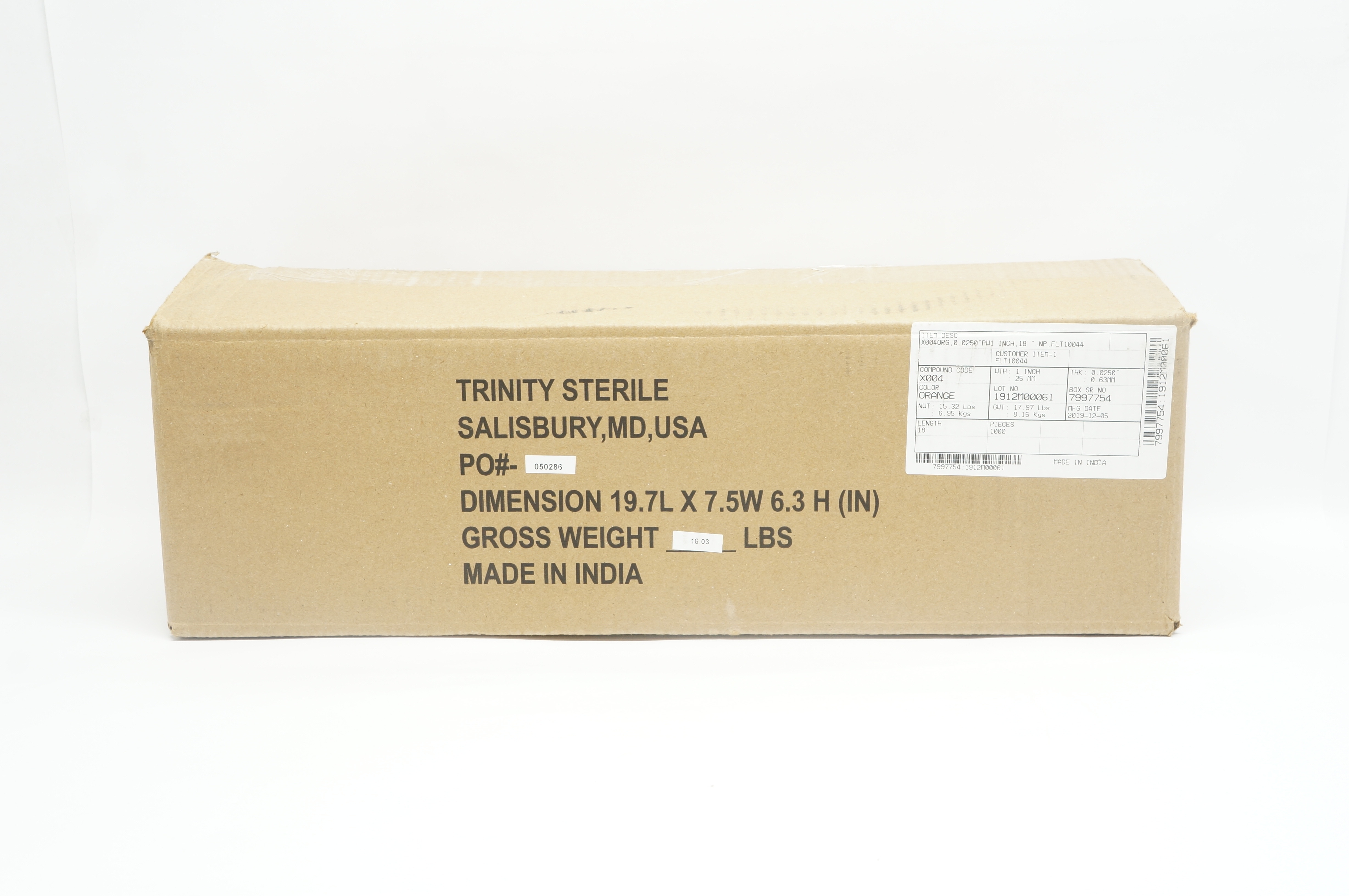 Trinity Sterile 10044 Orange Tourniquet Thermo Plastic 1in x18in -Case of 1000
