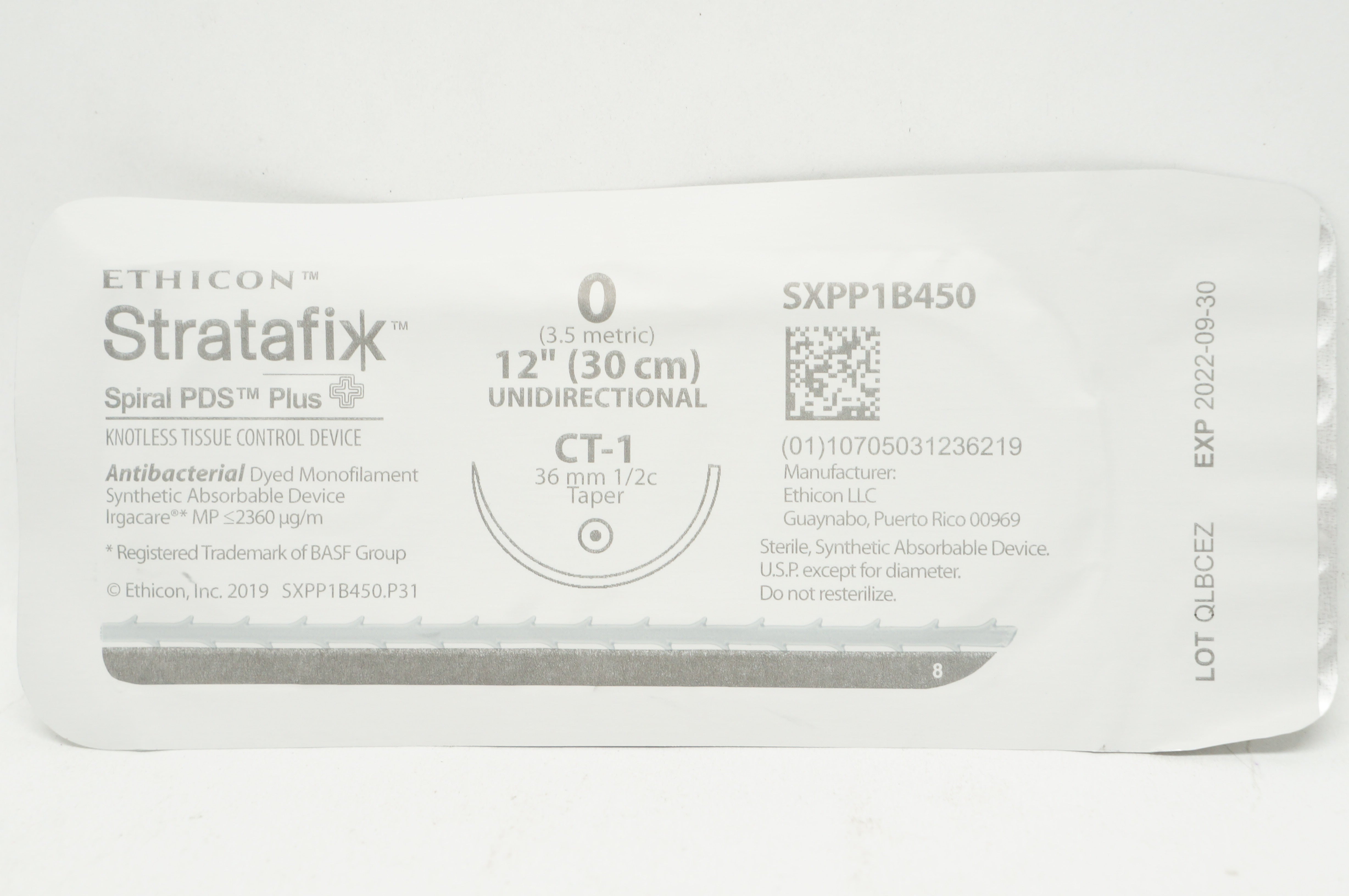 Ethicon SXPP1B450 0 Stratafix Antibacterial Device CT-1 36mm 1/2c Taper 12in.