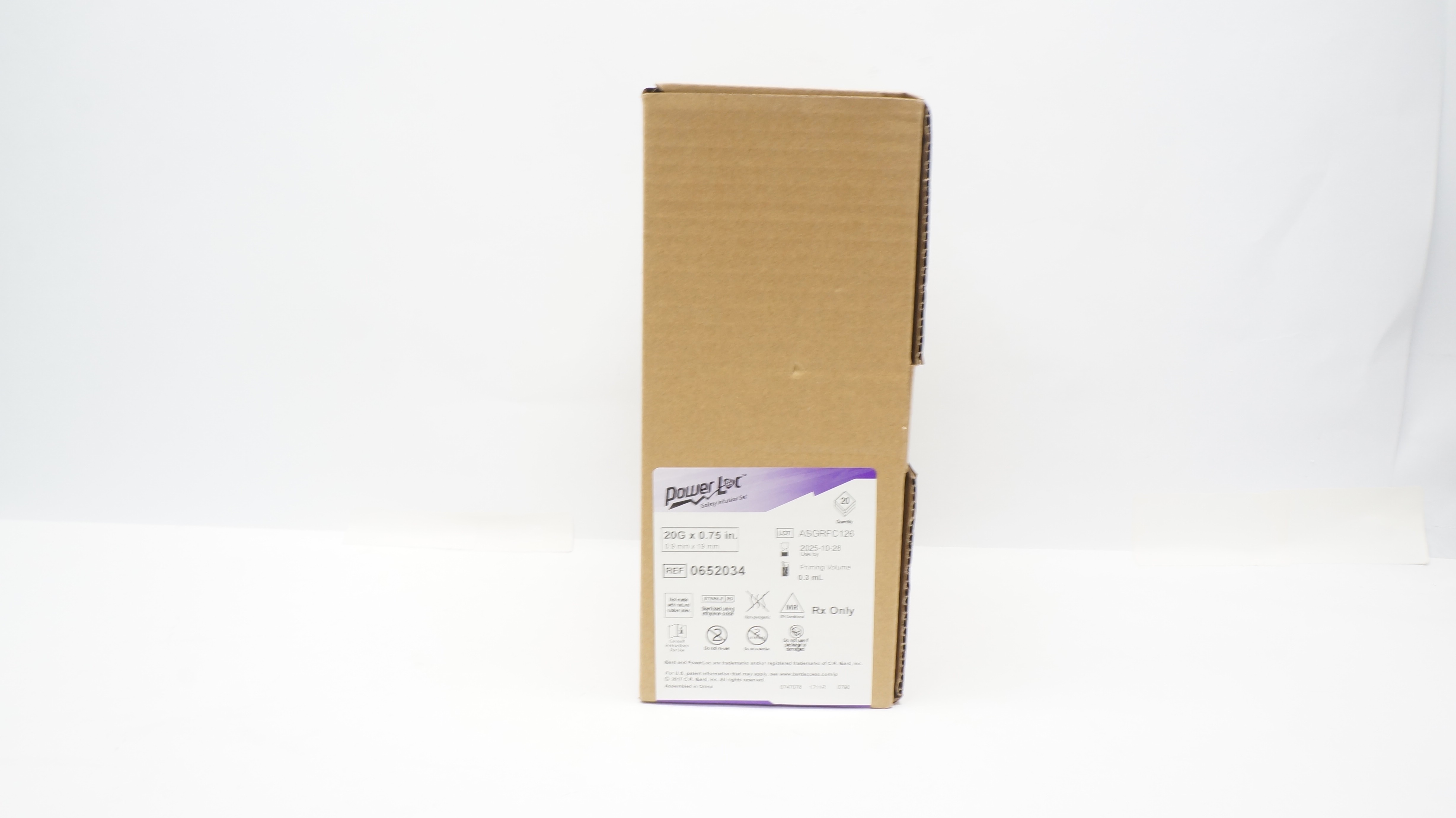 Bard 0652034 PowerLoc Safety Infusion Set 20G x 0.75in Prim.Vol. 0.3mL-Box of 20