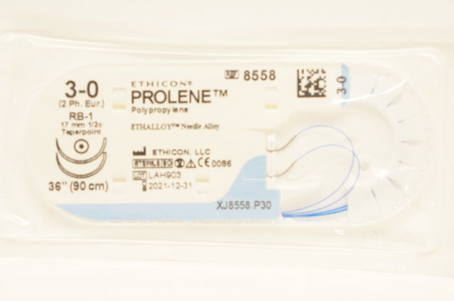 Ethicon 8558 3-0 PROLENE Polypropylene Stre RB-1 17mm 1/2c Taperpoint, 36inch(x)
