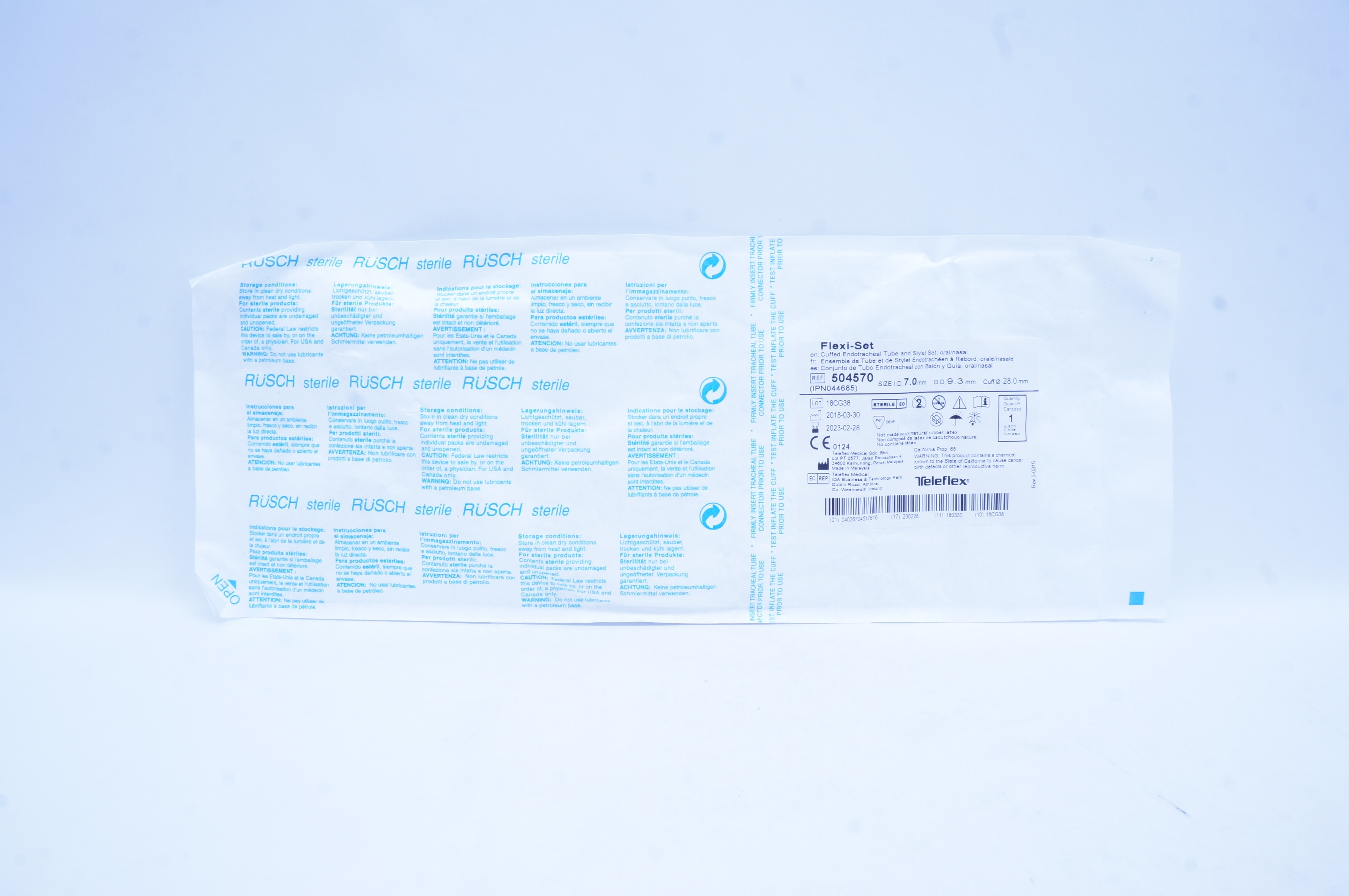 Teleflex 504570 Flexi-Set Cuffed Endotracheal Tube & Stylet Set 7.0mm x 9.3mm