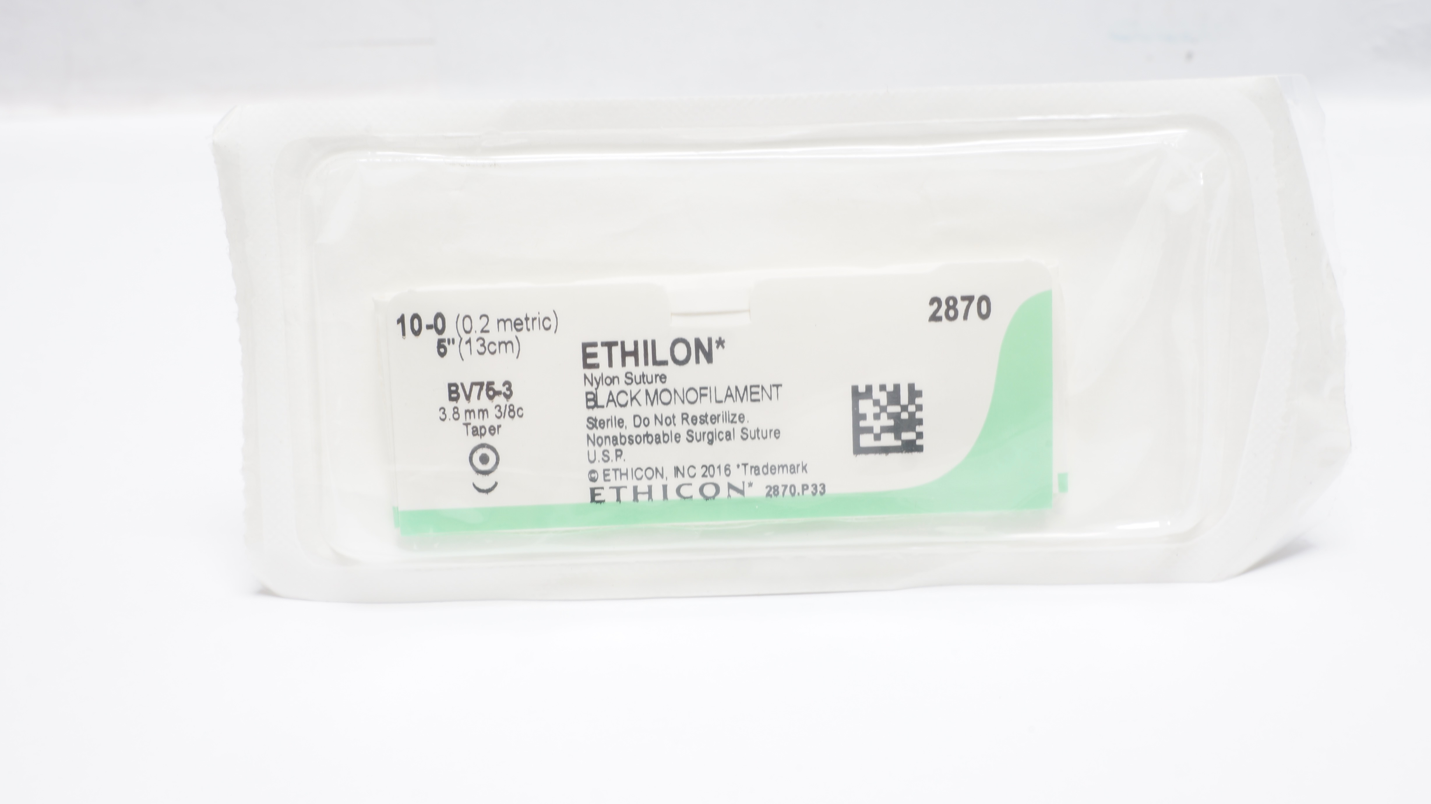 Ethicon 2870 10-0 Ethilon Nylon Stre BV75-3 3.8mm 3/8c Taper, 5inch (x)