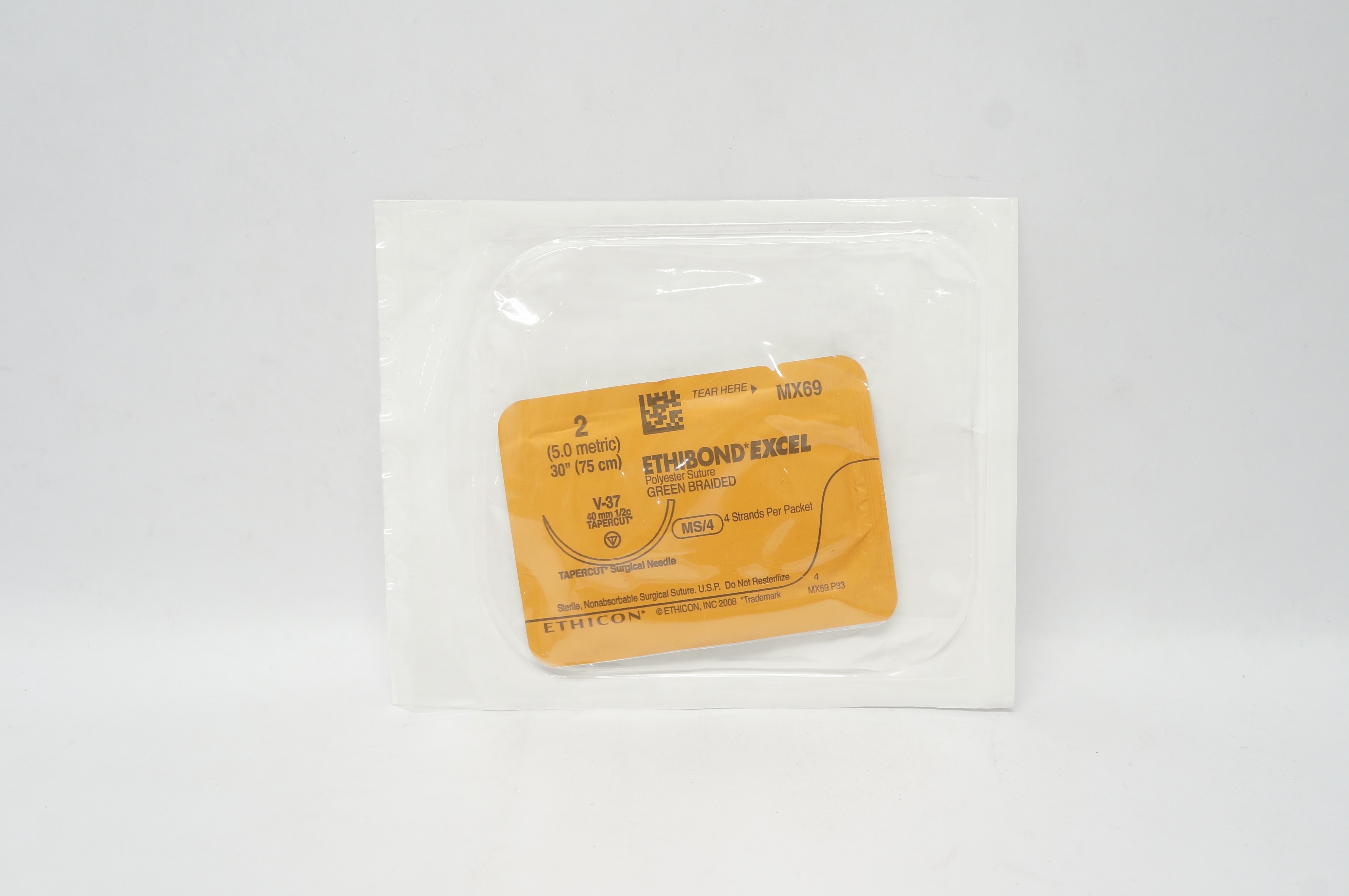 Ethicon MX69 2 Ethibond Excel Polyester Stre V-37 40mm 1/2c Tapercut, 30inch