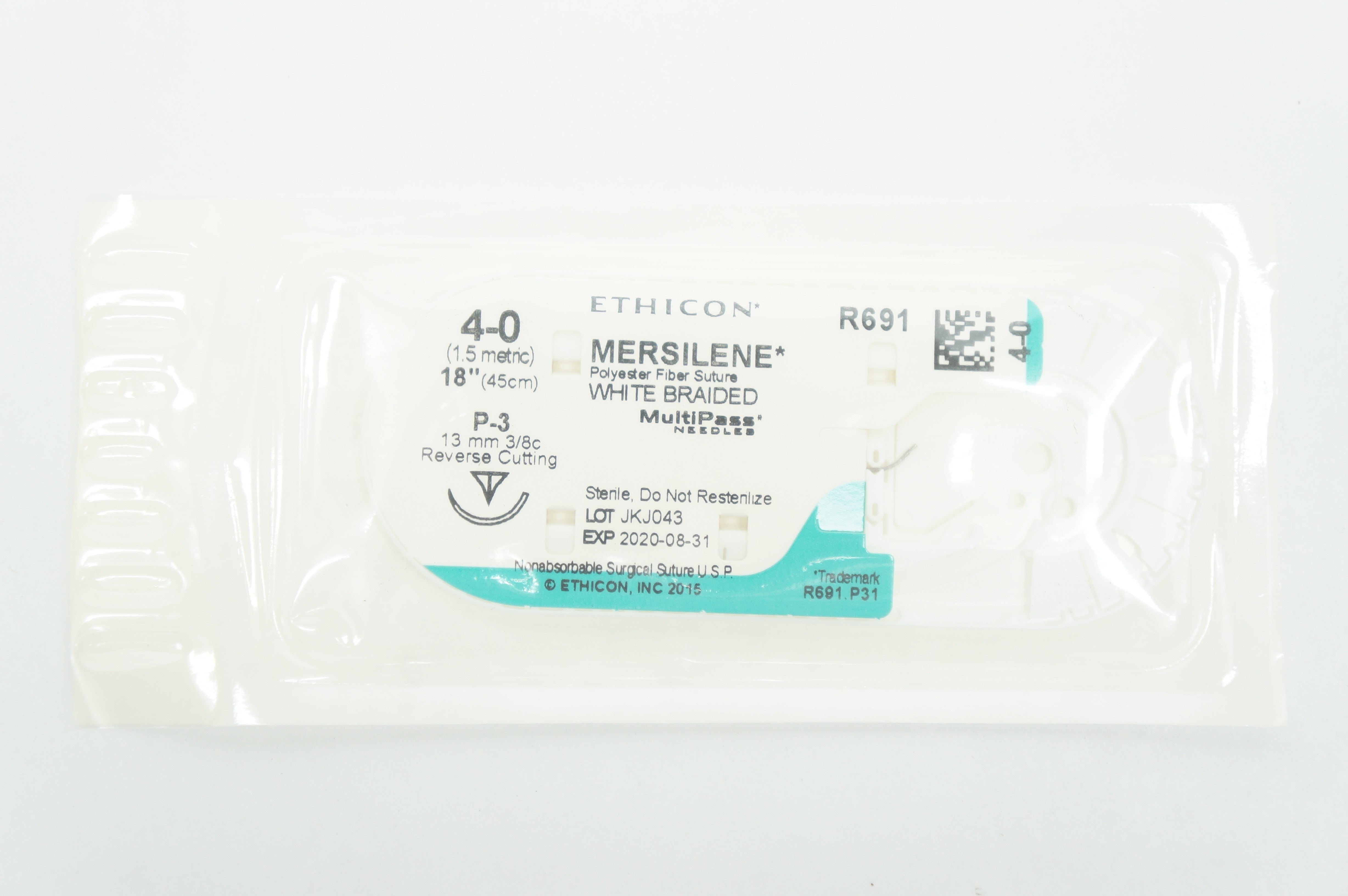 Ethicon R691 Polyester Fiber Stre. White Braided 4-0 18inch P-3 13mm (x)