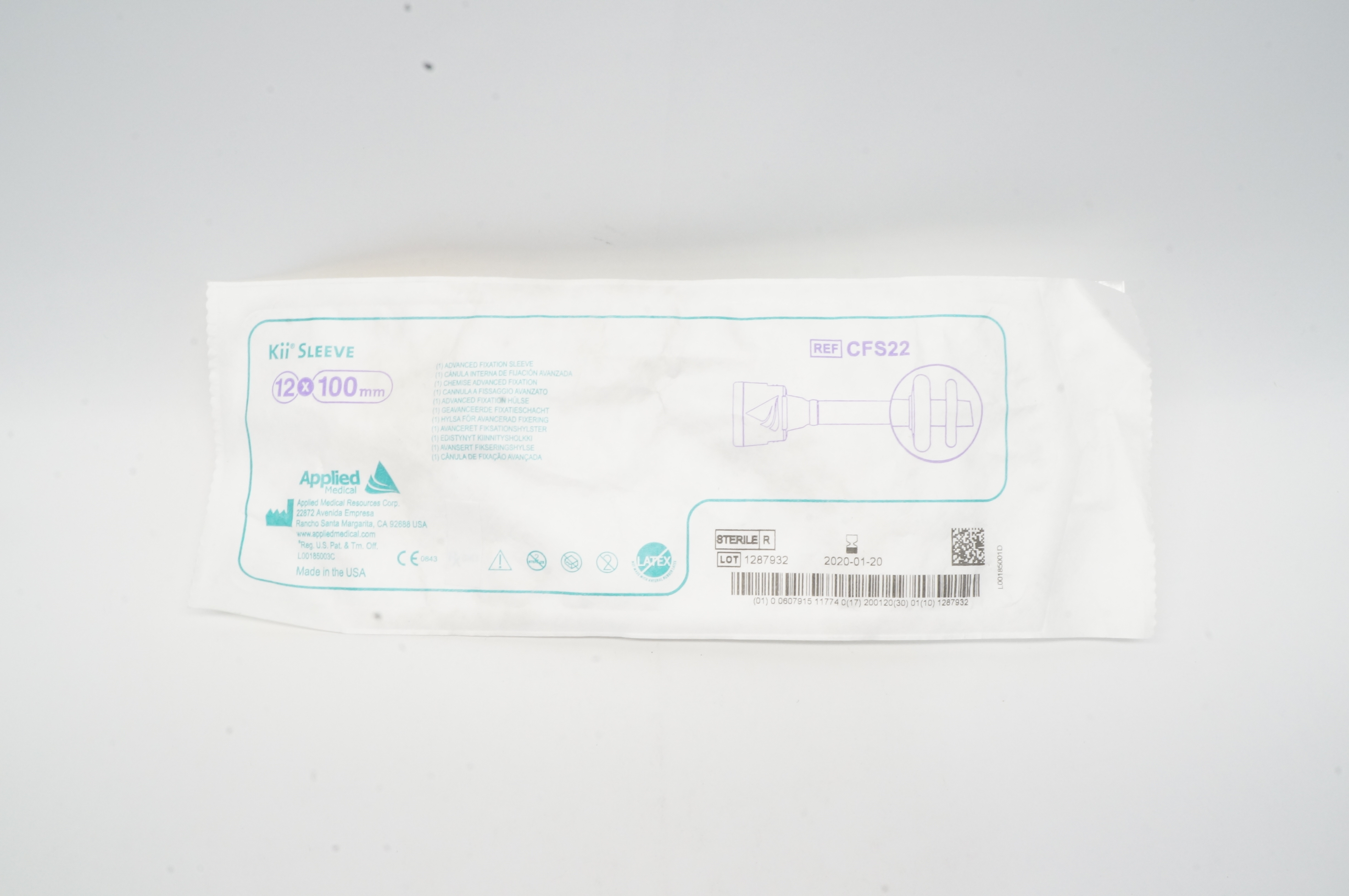 Applied Medical CFS22 Kii Advanced Fixation Sleeve 12mm x 100mm (x)