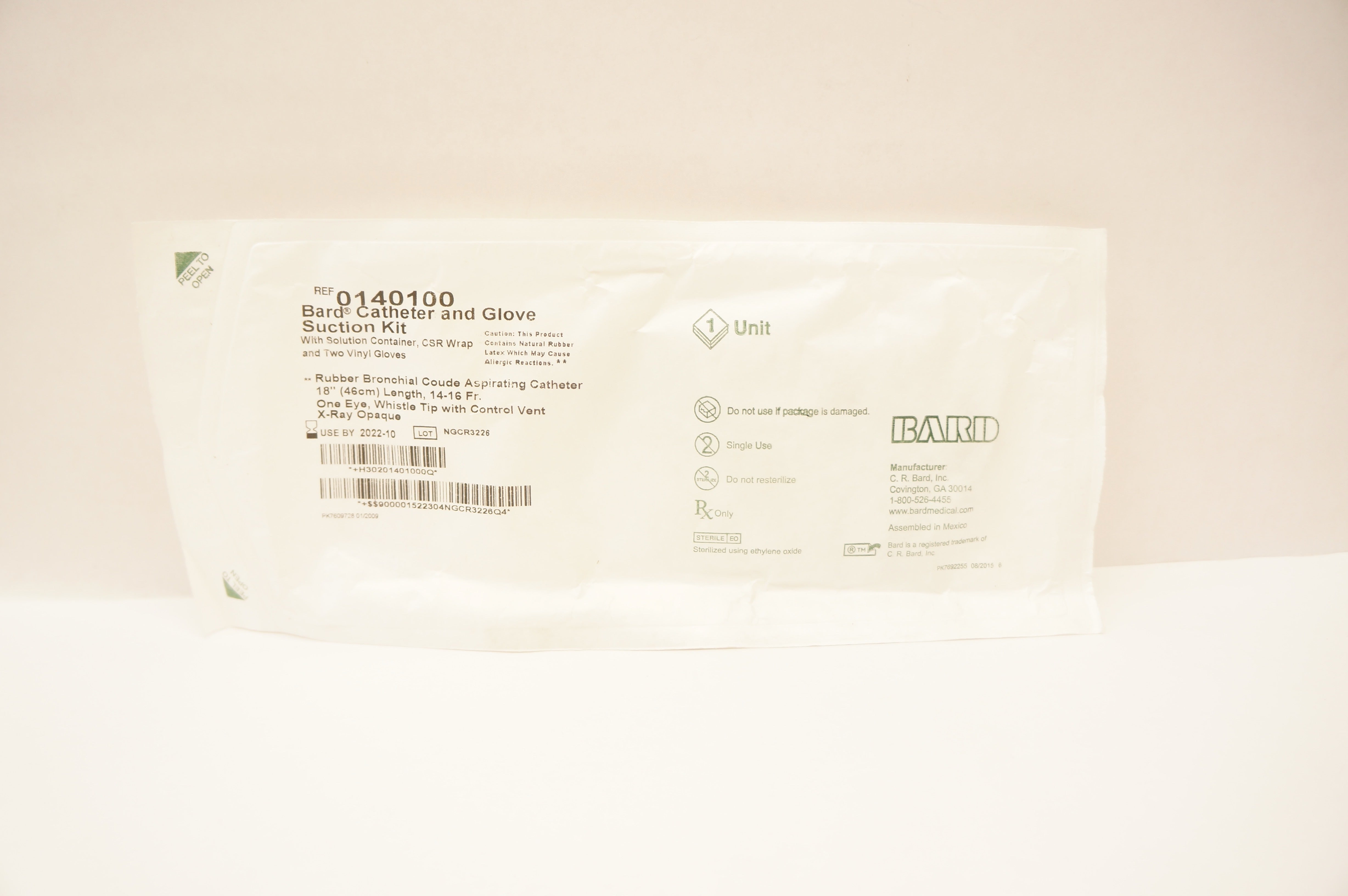 Bard 0140100 Bronchial Cath. & Glove Suction Kit 18inch Length 14-16Fr. (x)
