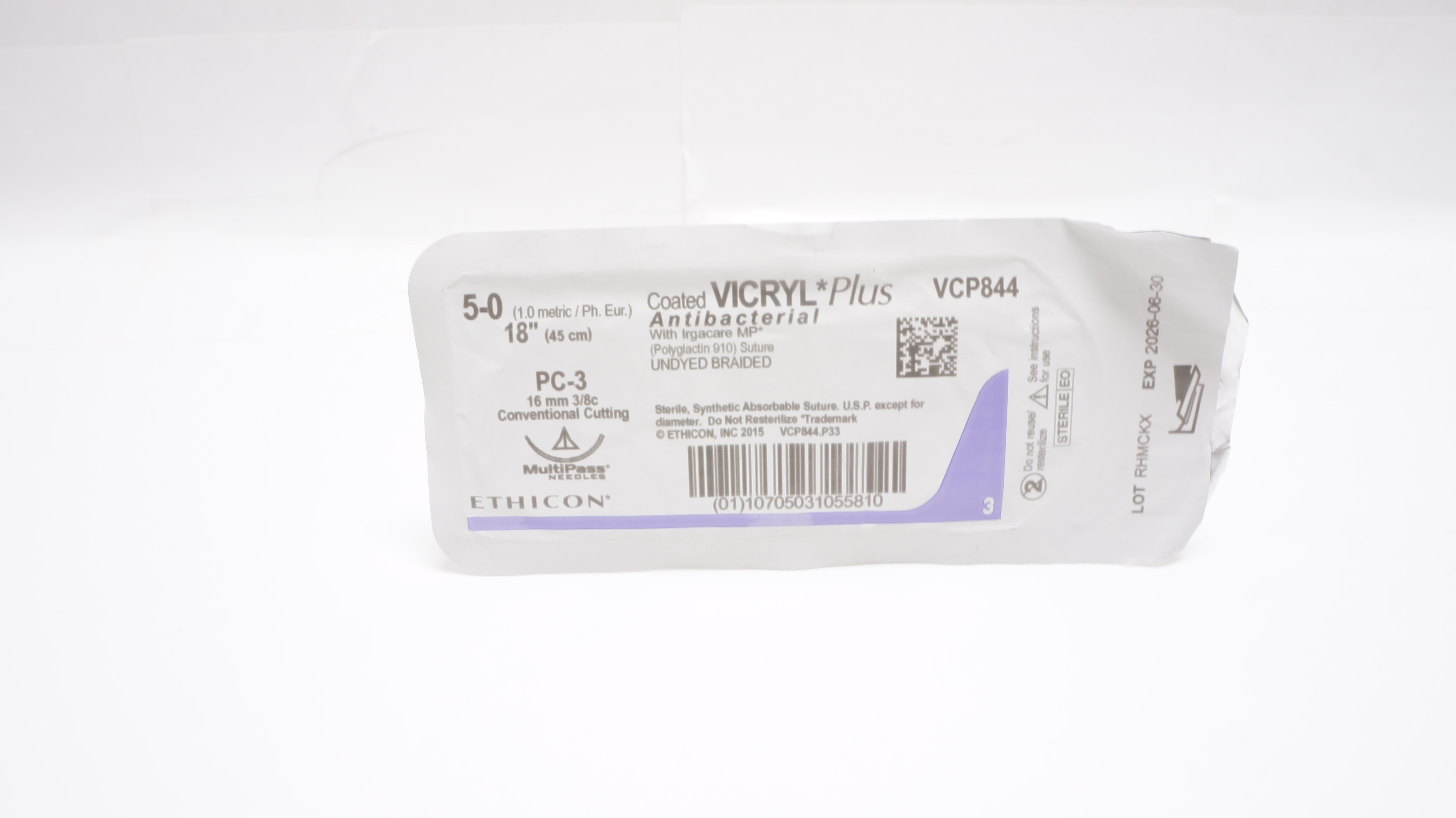 Ethicon VCP844 5-0 Coated Vicryl + Stre.PC-3 16mm 3/8c Conventional Cutting 18In