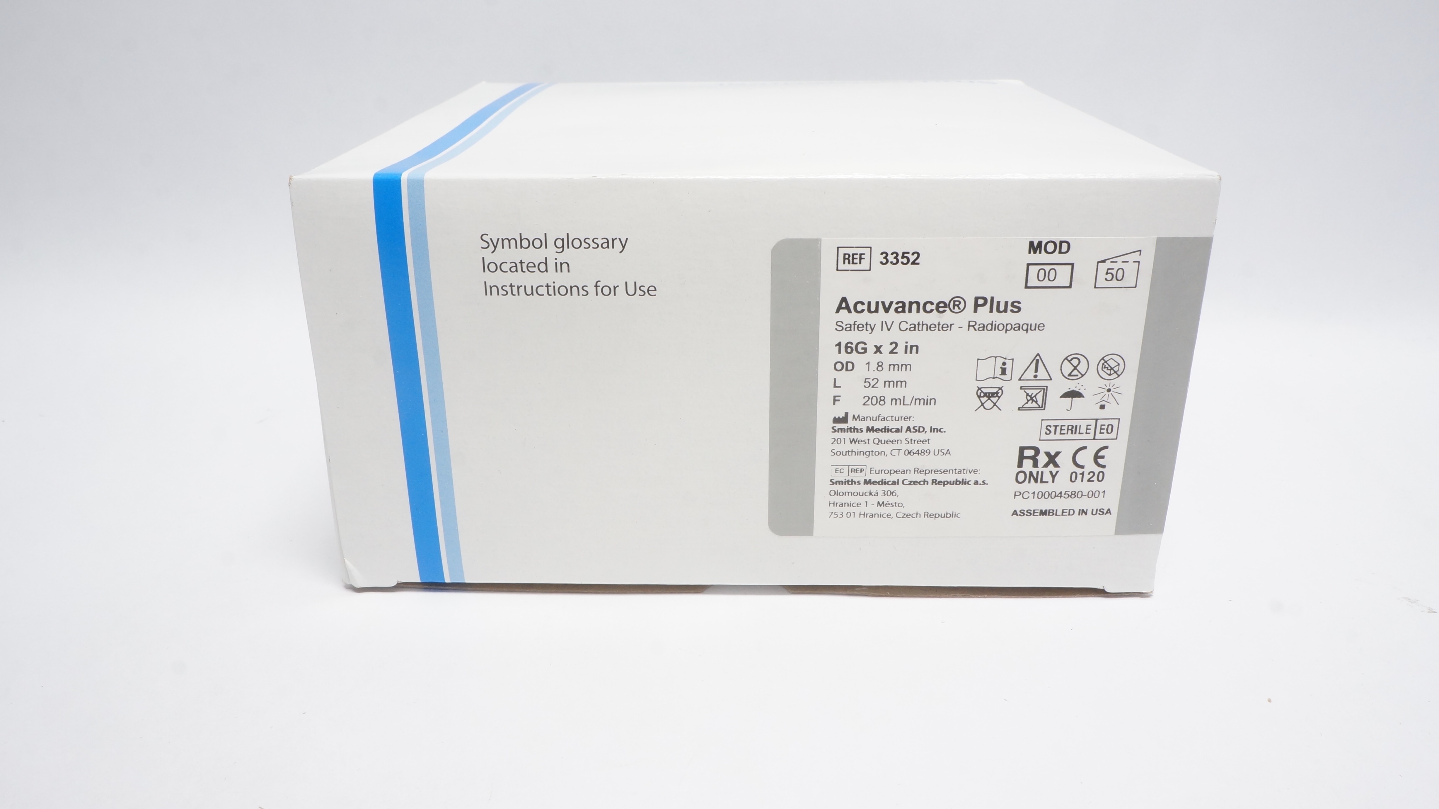 Smiths Medical 3352 Jelco Acuvance Plus Safety IV Cath. 16G x 2in(x) - Box of 50