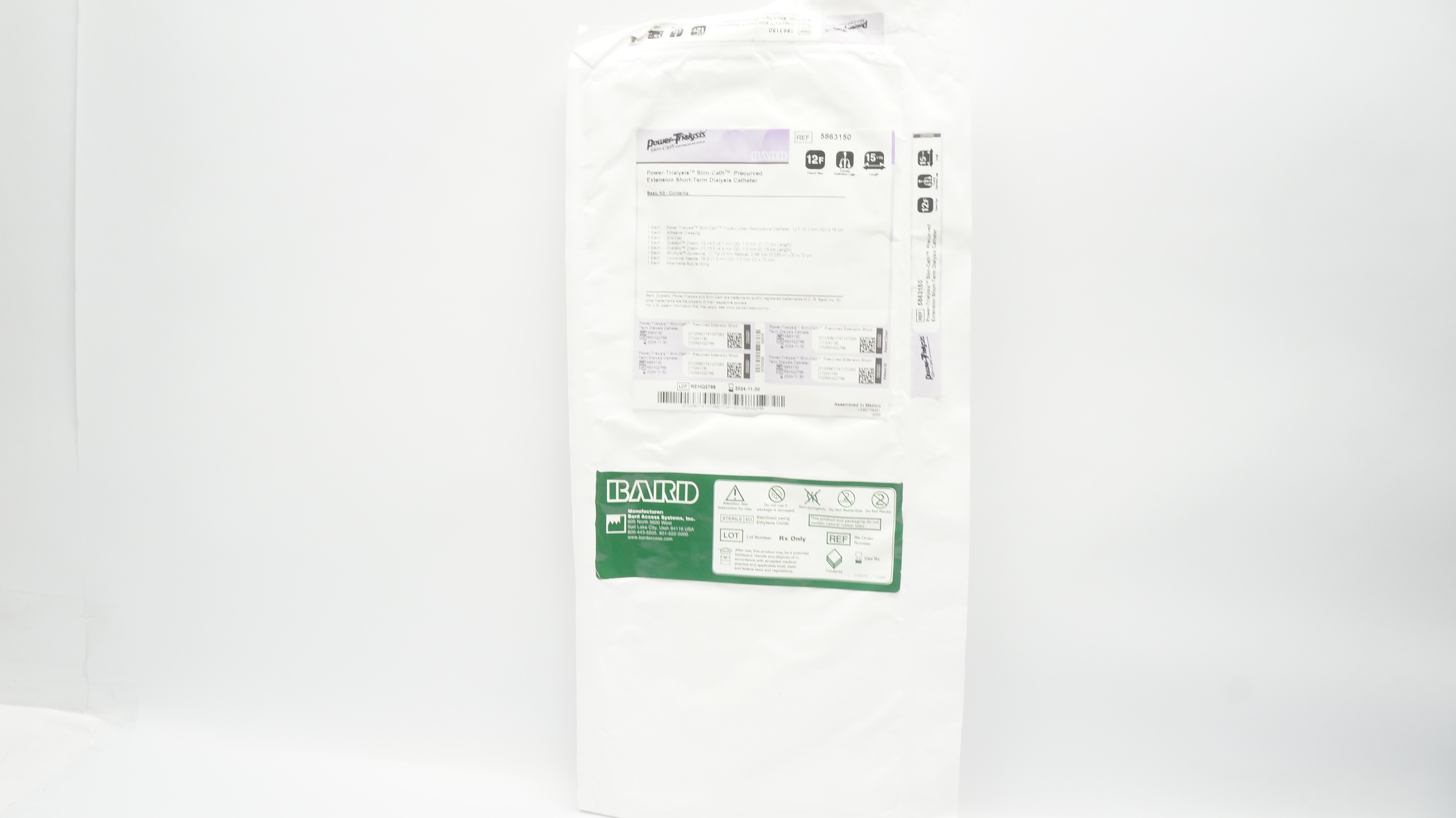 Bard 5863150 Power-Trialysis Precurved Extension Short-Term Dialysis Cath.12F(x)