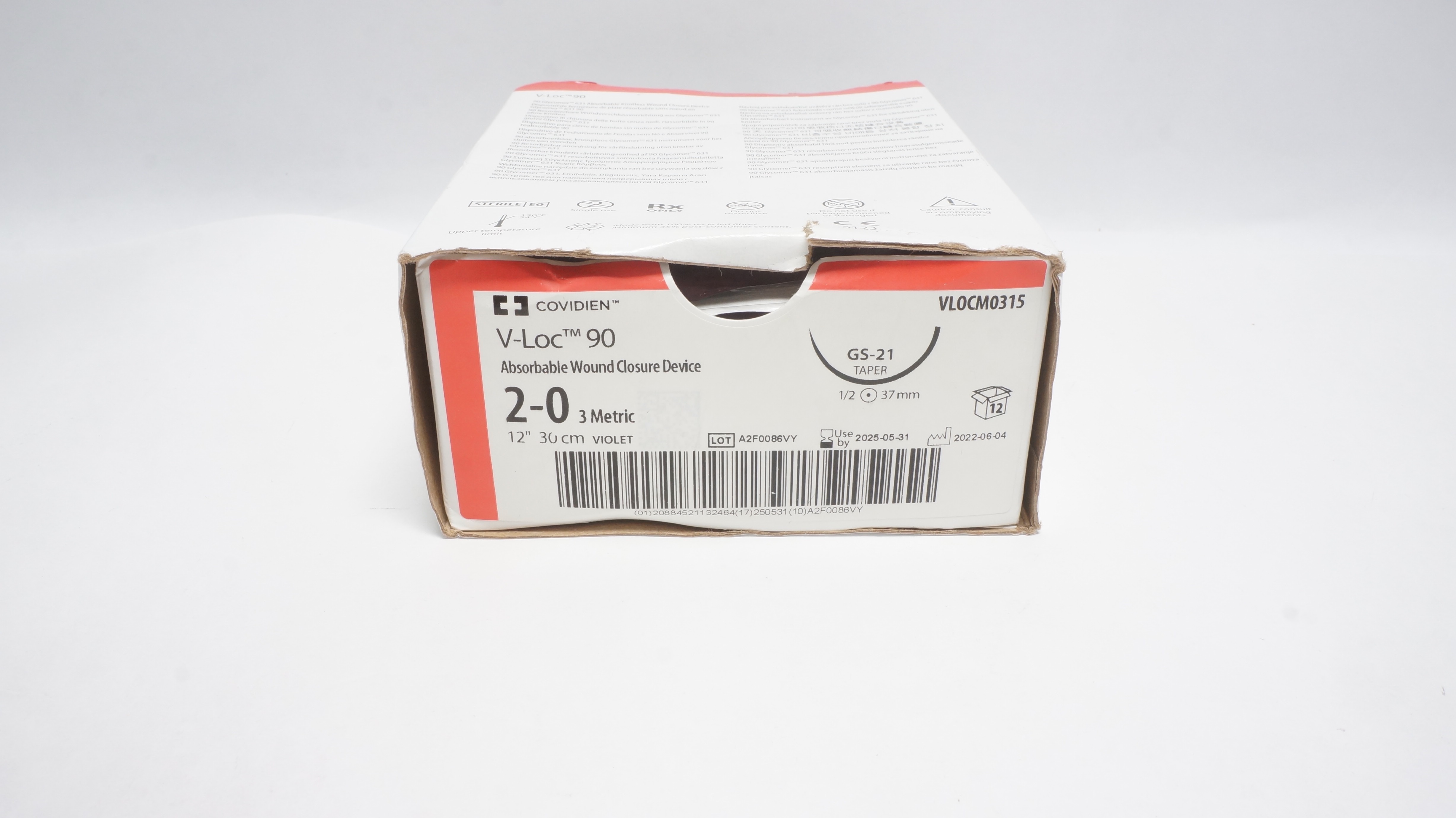 Covidien VLOCM0315 2-0 V-Loc Wound Closure Device GS-21,12In - Box of 7 (x)