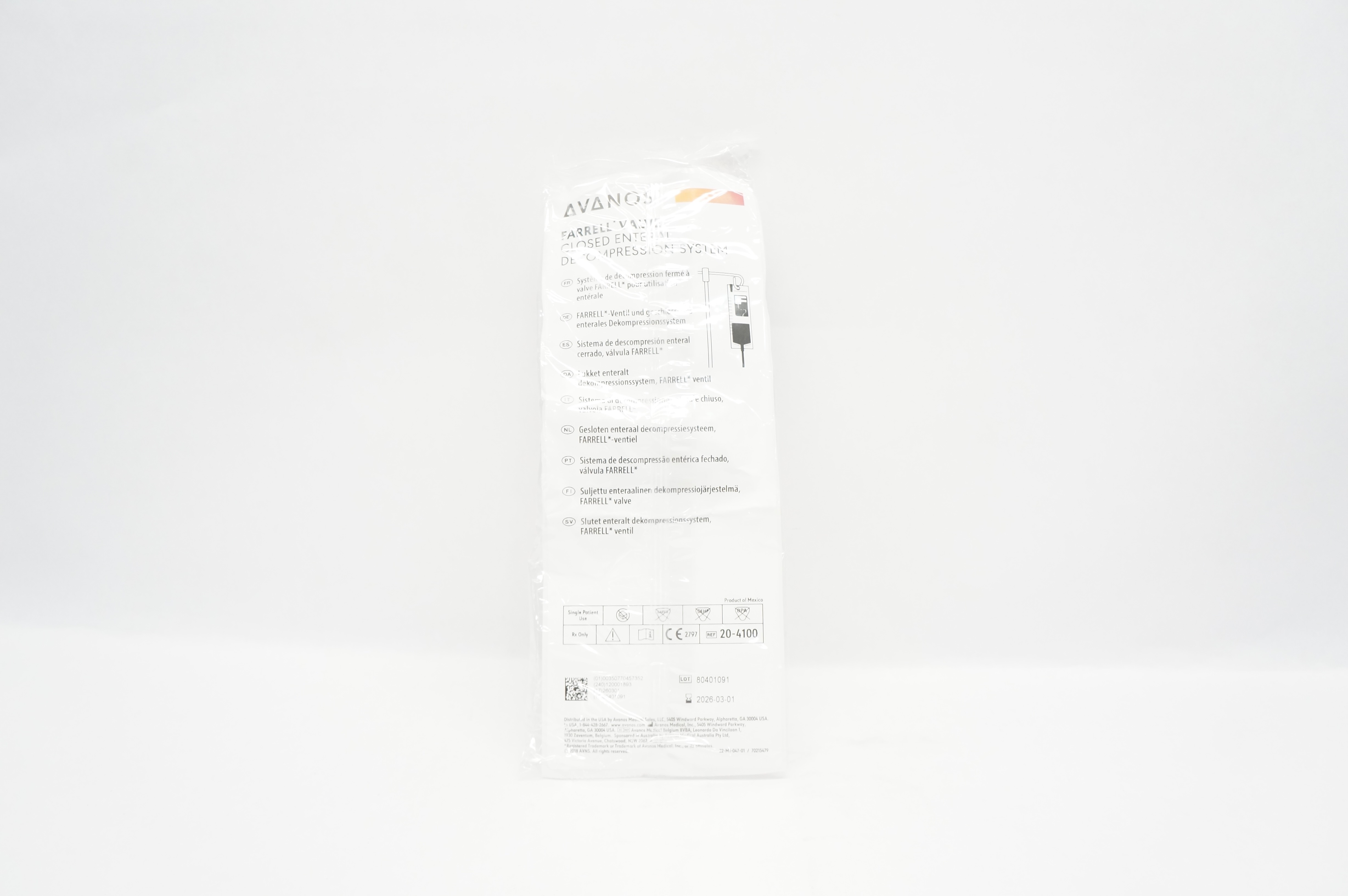 Avanos 20-4100 Farrell Valve Closed Enteral Decompression System