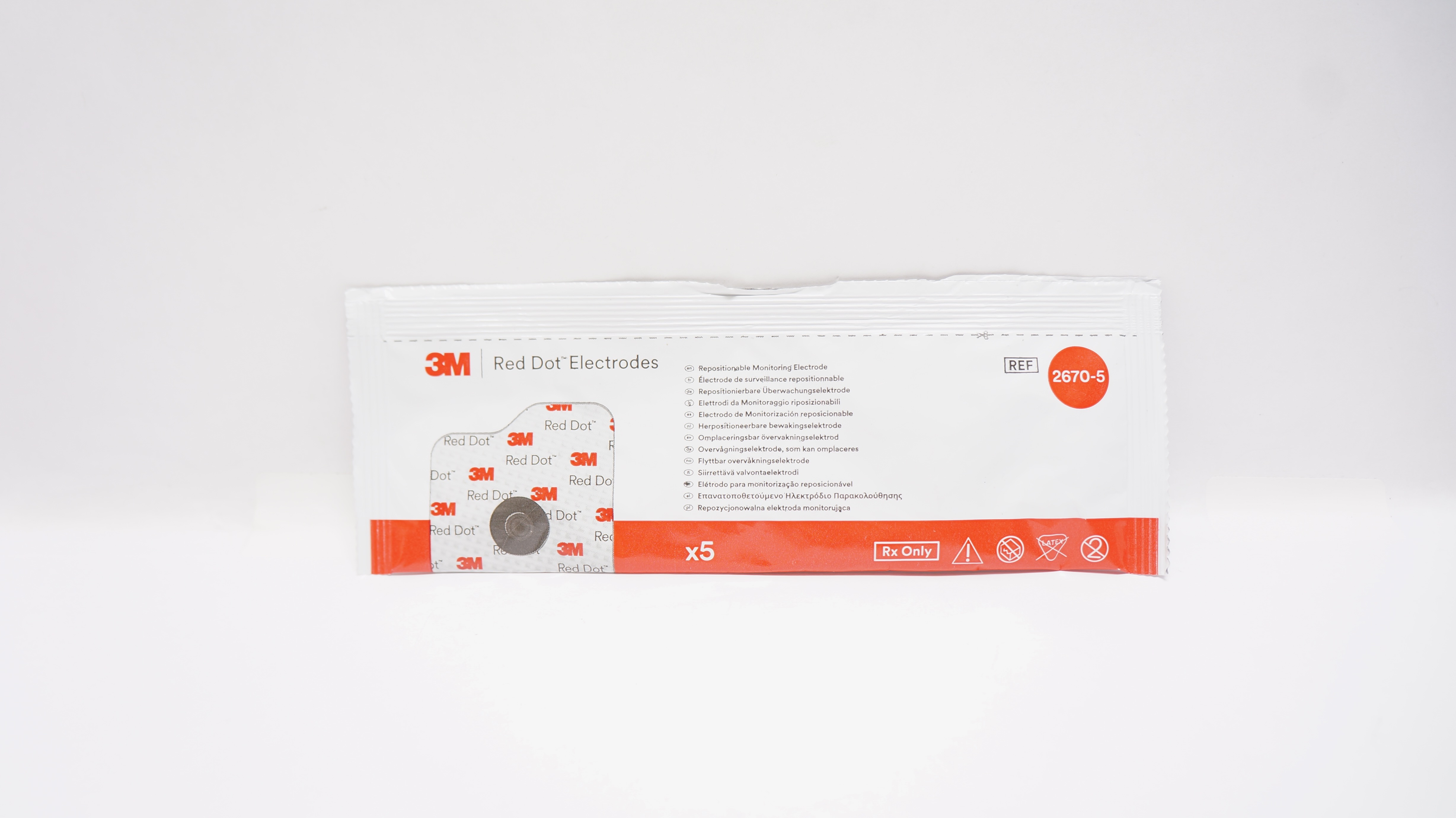 3M 2670-5 Red Dot Electrodes Repositionable Monitoring Electrode - Pack of 5