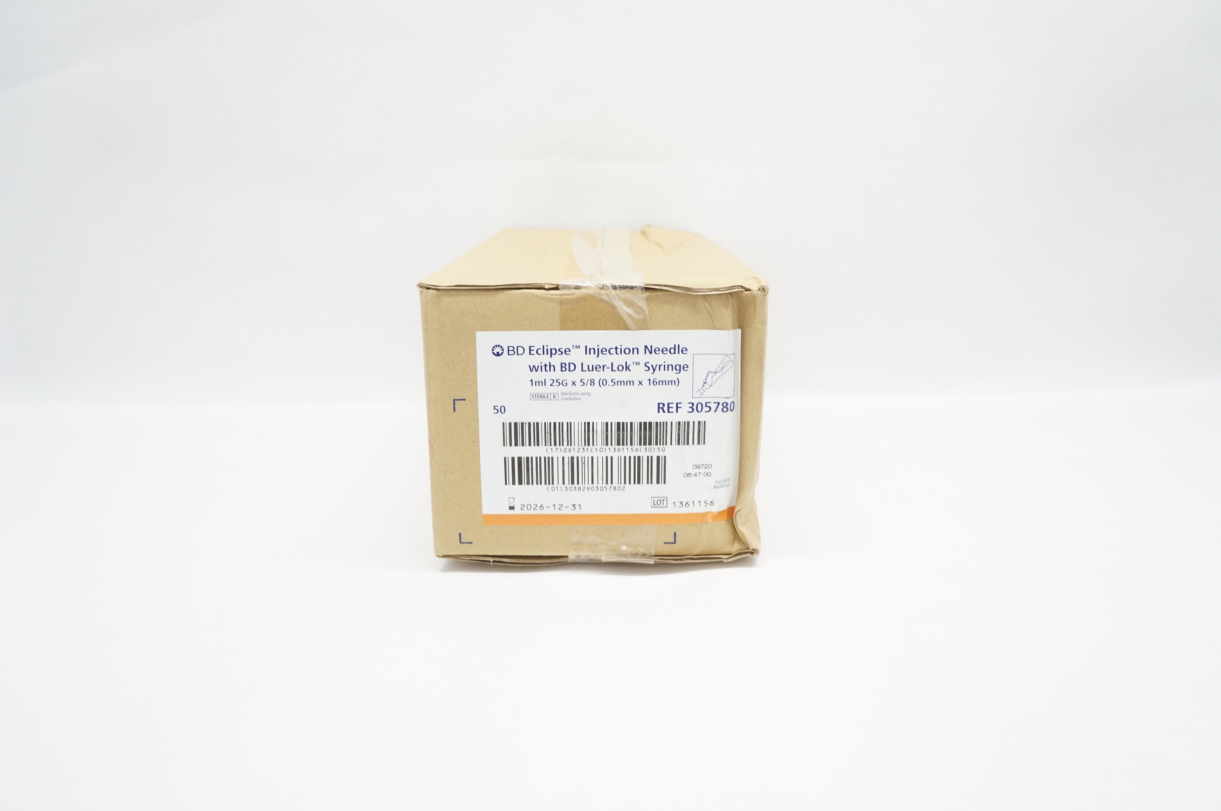BD 305780 Eclipse Injection Ndle W/BD Luer-Lok Syringe 1ml, 25G x 5/8 -Box of 50