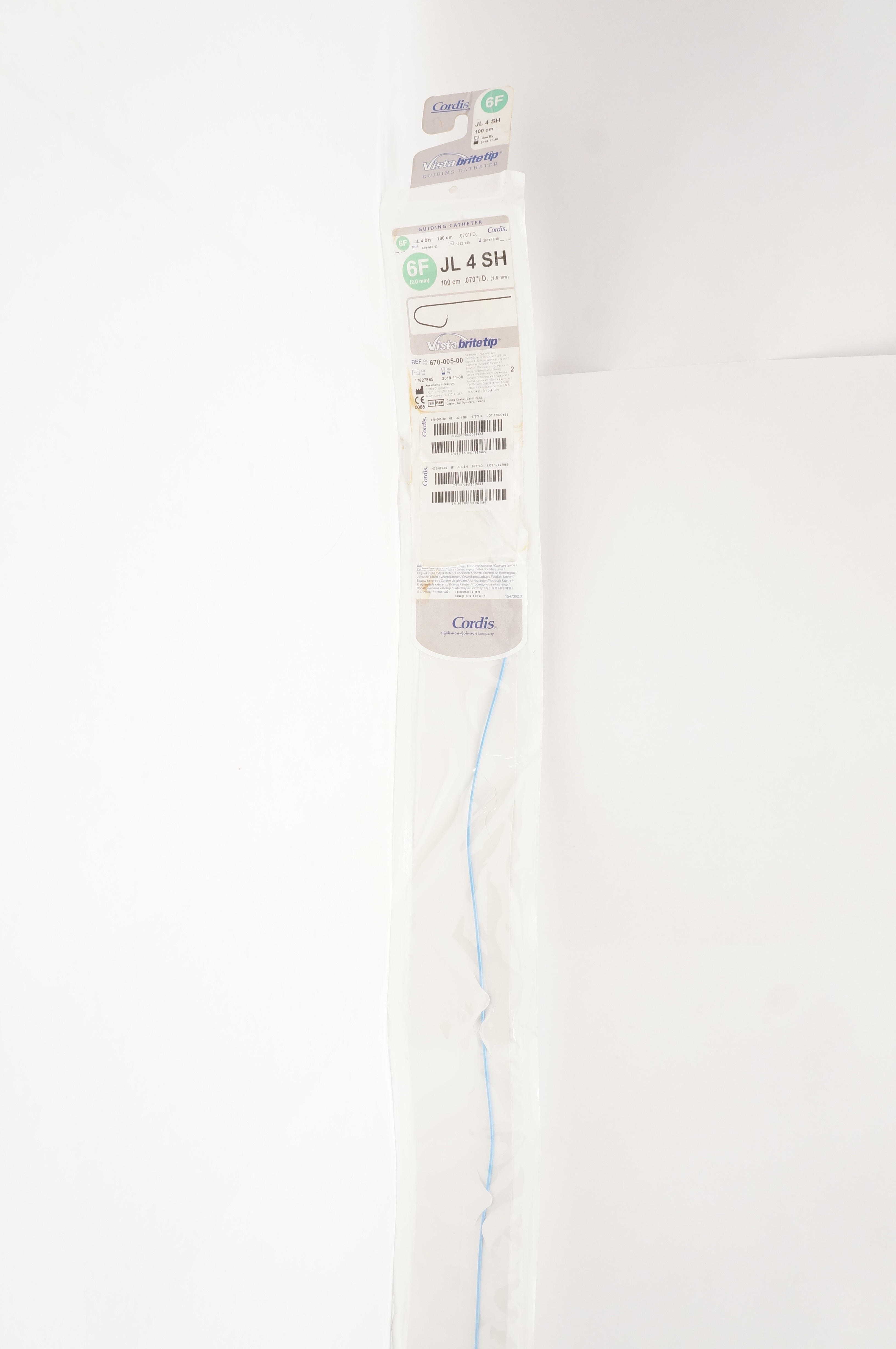 Cordis 670-005-00 Vista Britetip Guiding Cath. JL 4SH 6F x 100cm x .070inch (x)