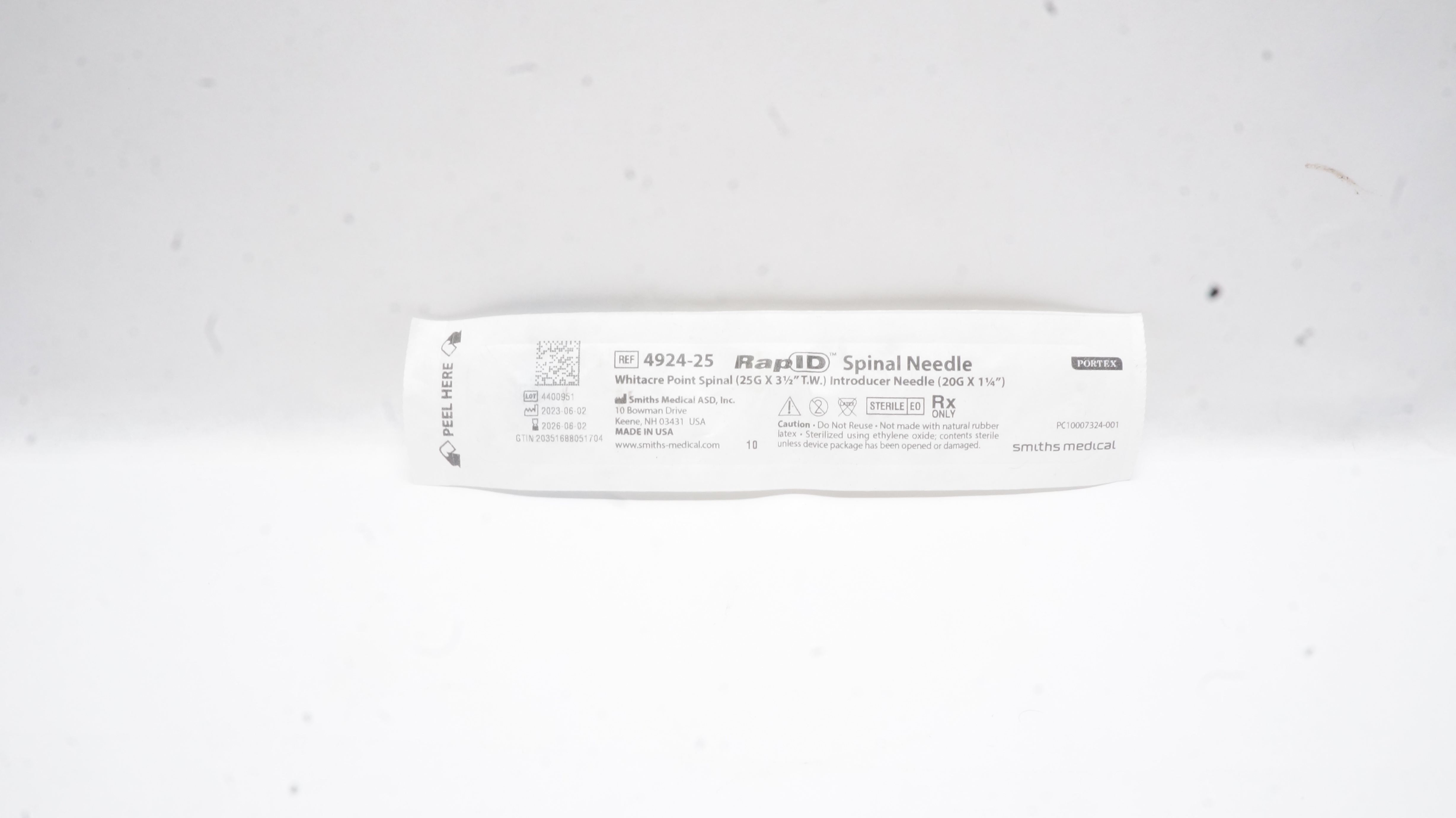 Smiths Medical 4924-25 Portex RapID Spinal Introducer Ndle 20G x 1-1/4inch