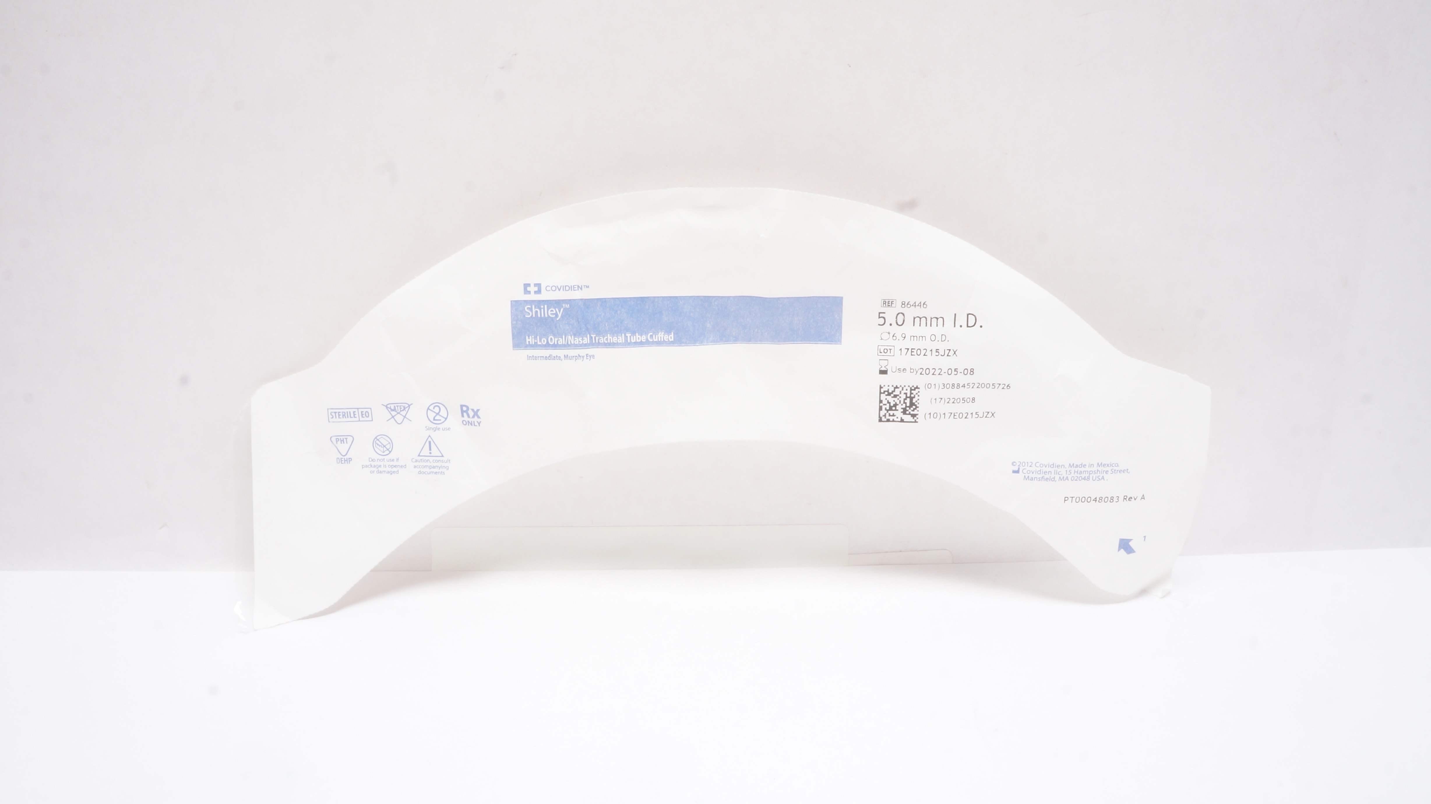 Covidien 86446 Shiley Hi-Lo Oral/Nasal Tracheal Tube Cuffed  5.0mm ID 6.9mm OD