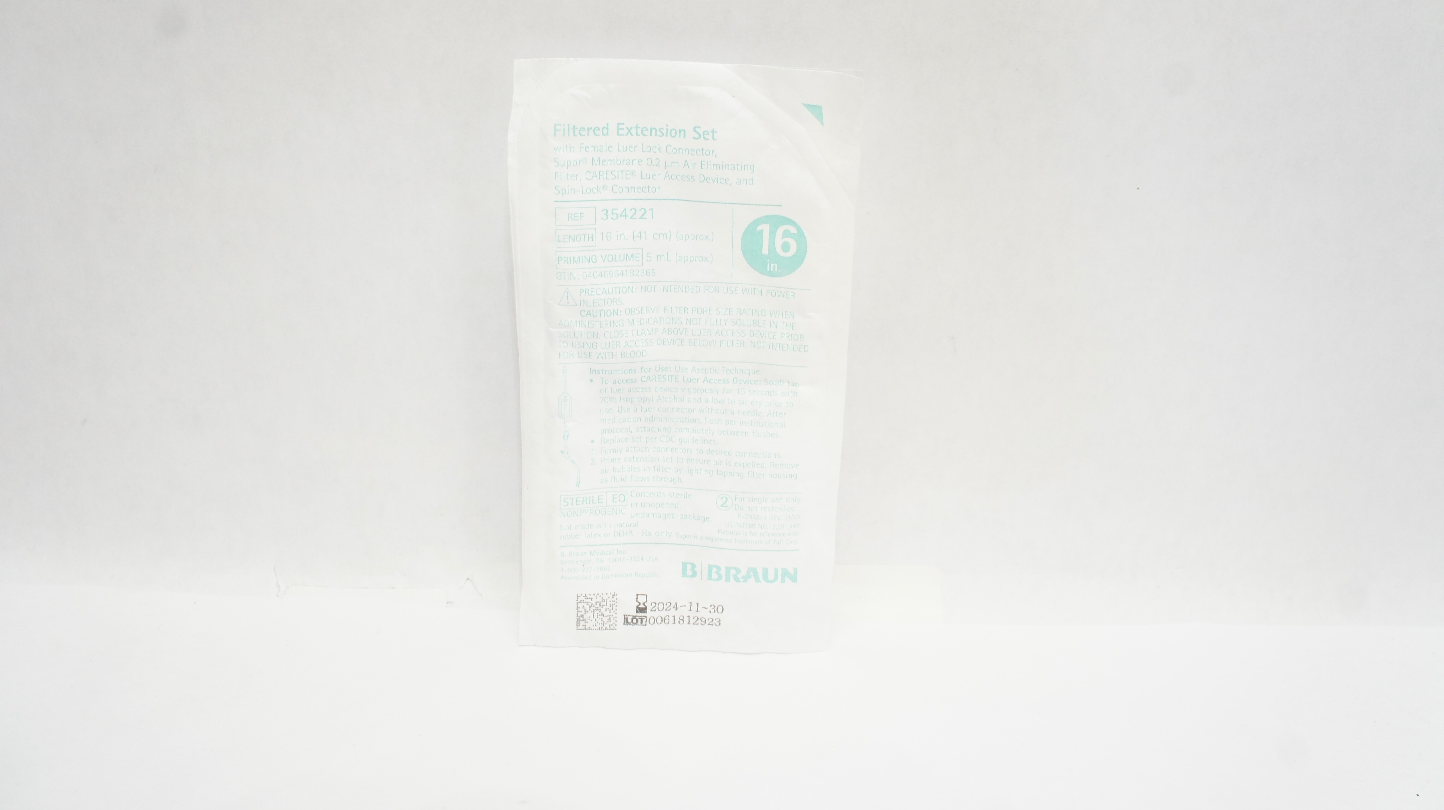 Braun 354221 Filtered Extension Set w/Female Luer Lock Connector 16inch x 5mL