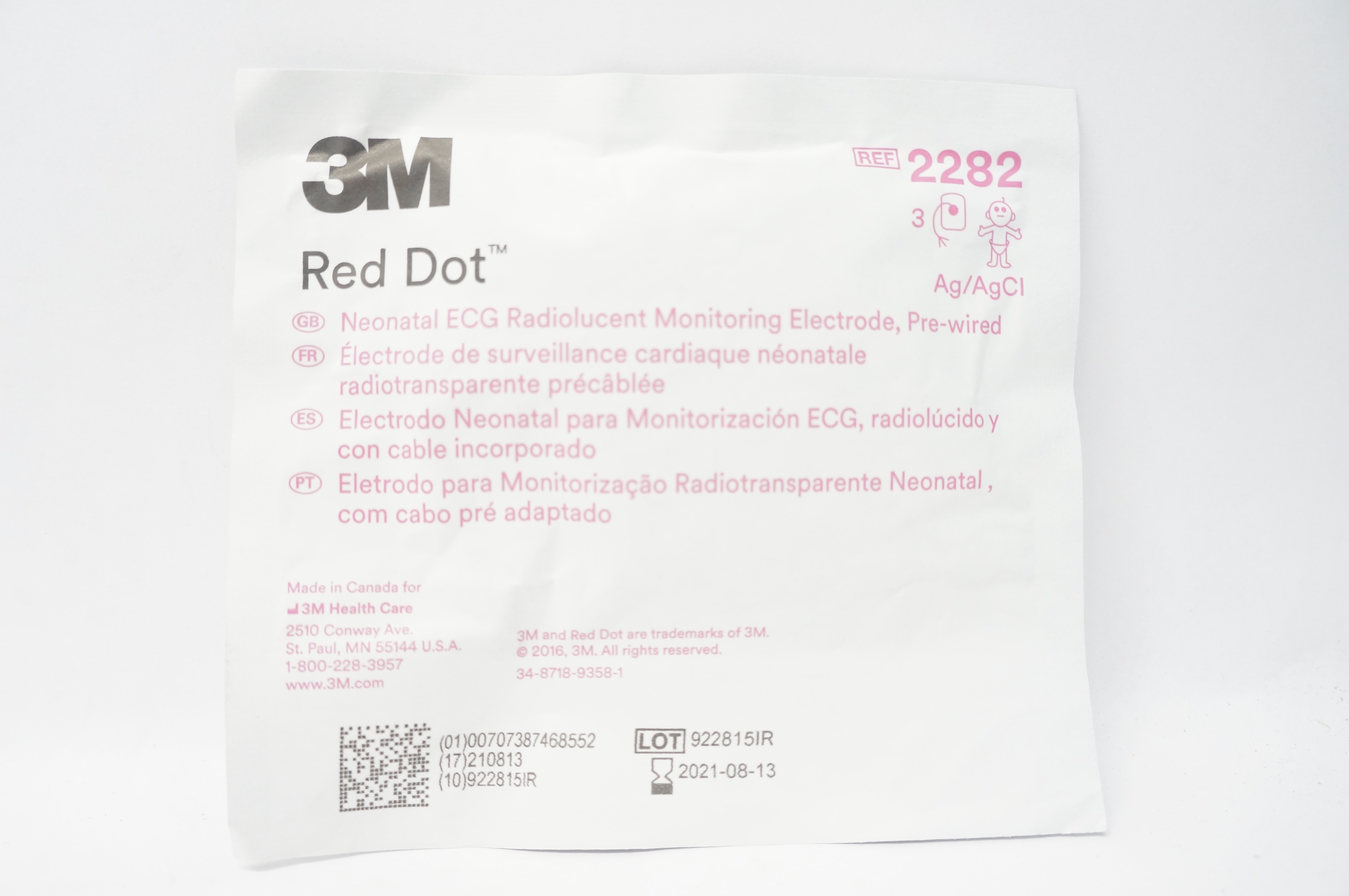 3M 2282 Red Dot Neonatal ECG Radiolucent Monitoring Electrode (x) - Pack of 3