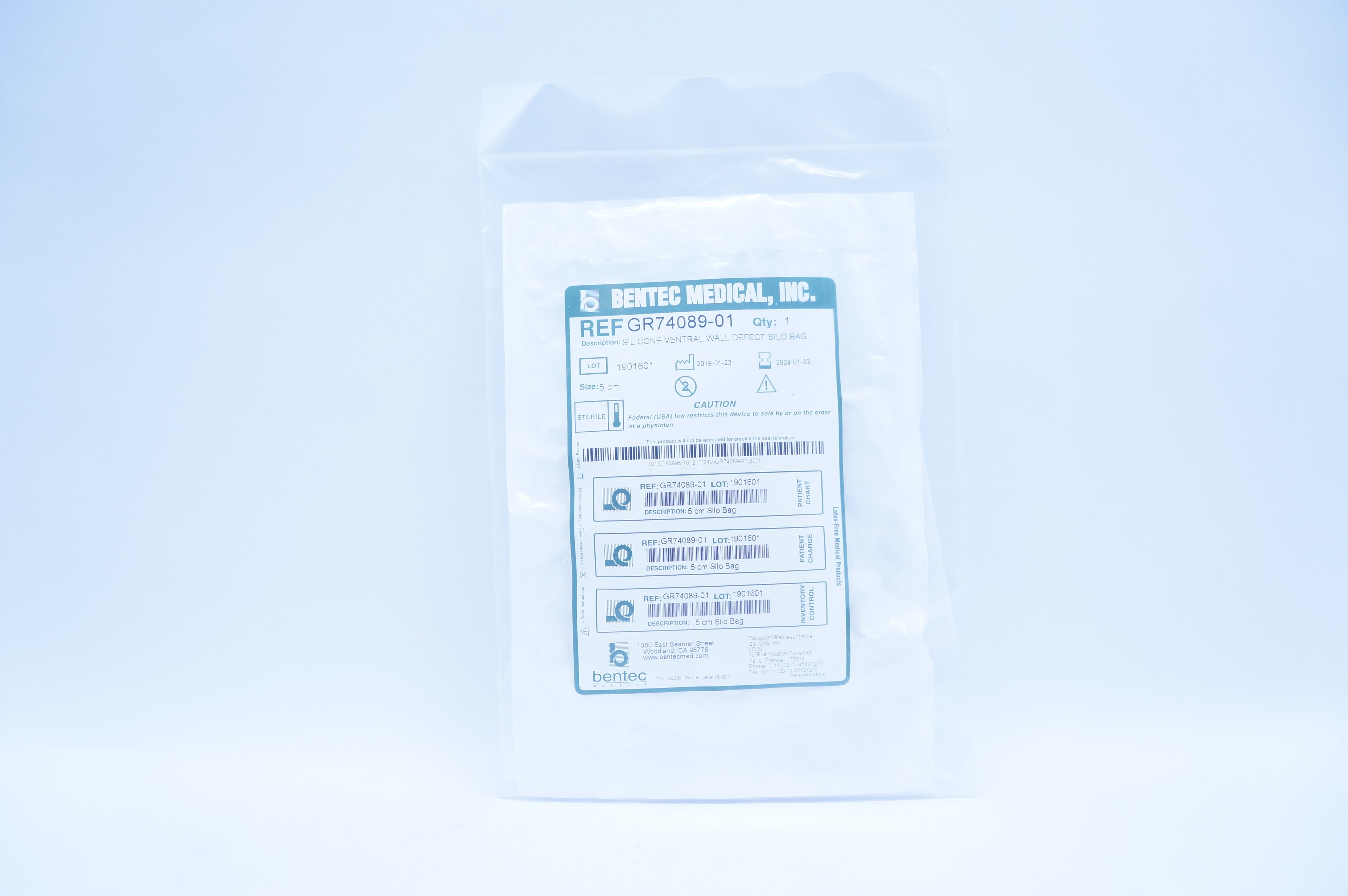 Bentec Medical GR74089-01 Silicone Ventral Wall Defect Reduction SILO Bag 5cm
