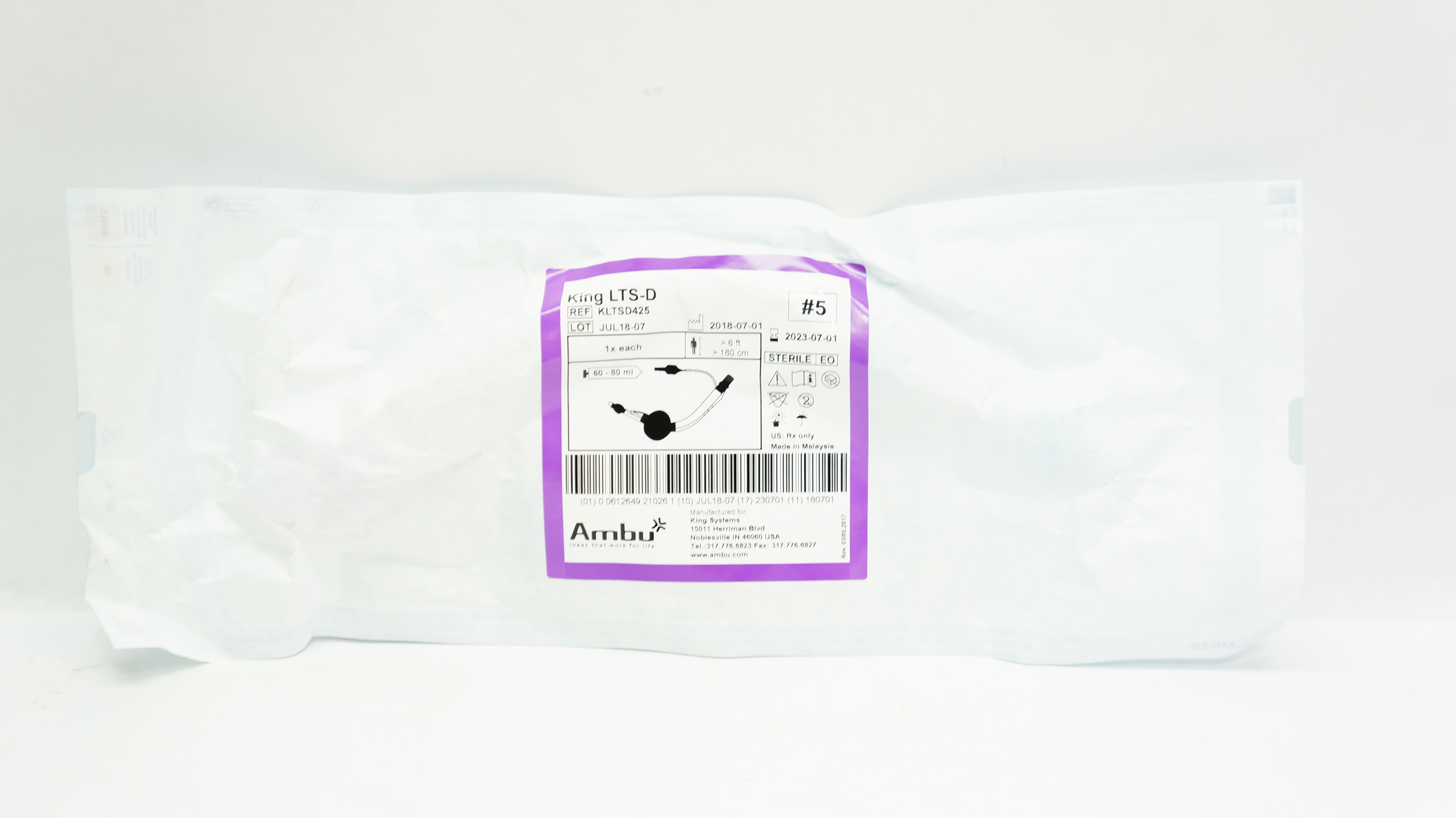 King Systems KLTSD425 Ambu King LTS-D >6 Ft. 60-80ml  #5 (x)