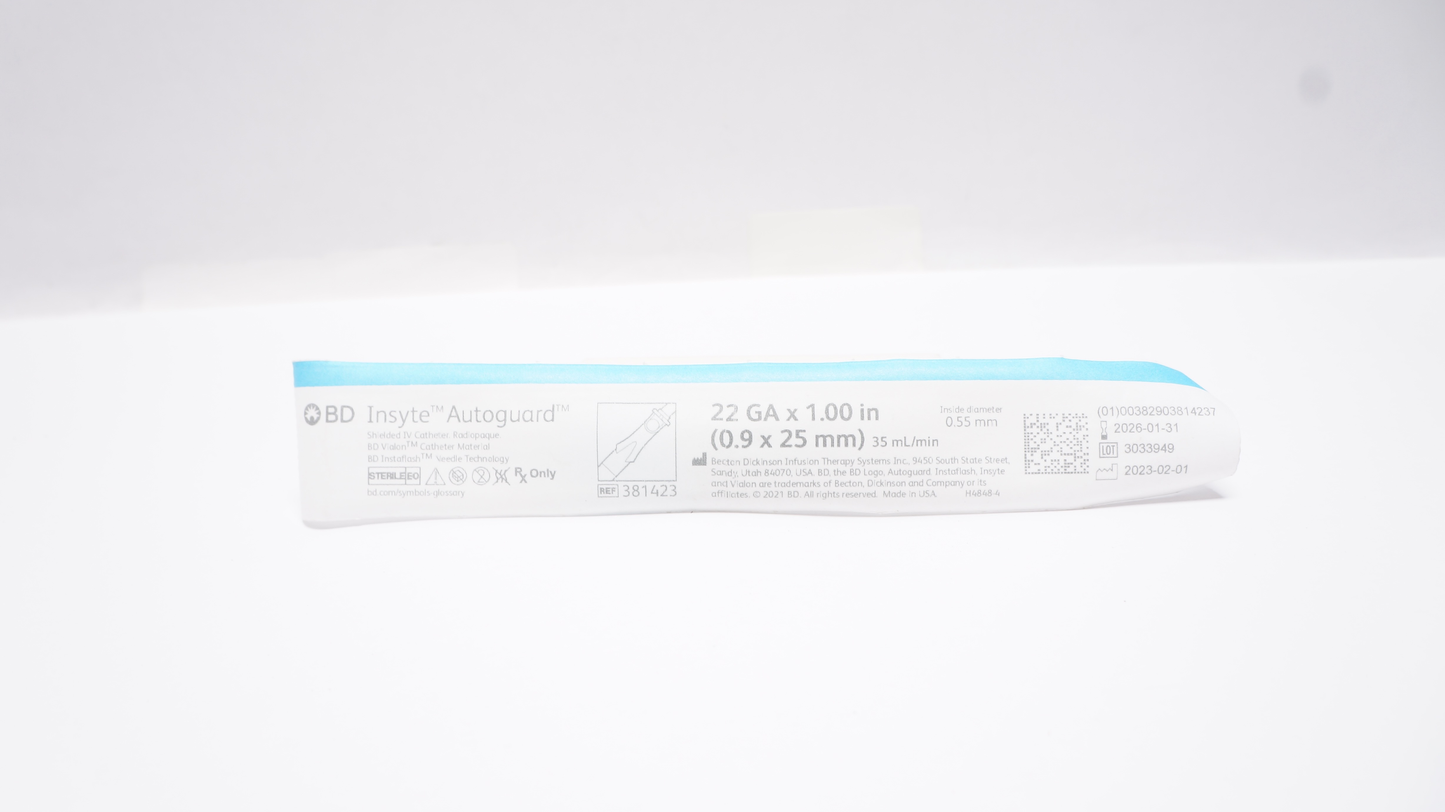 BD 381423 Insyte Autoguard Shielded IV Cath. 22Ga x 1inch 35ml/min