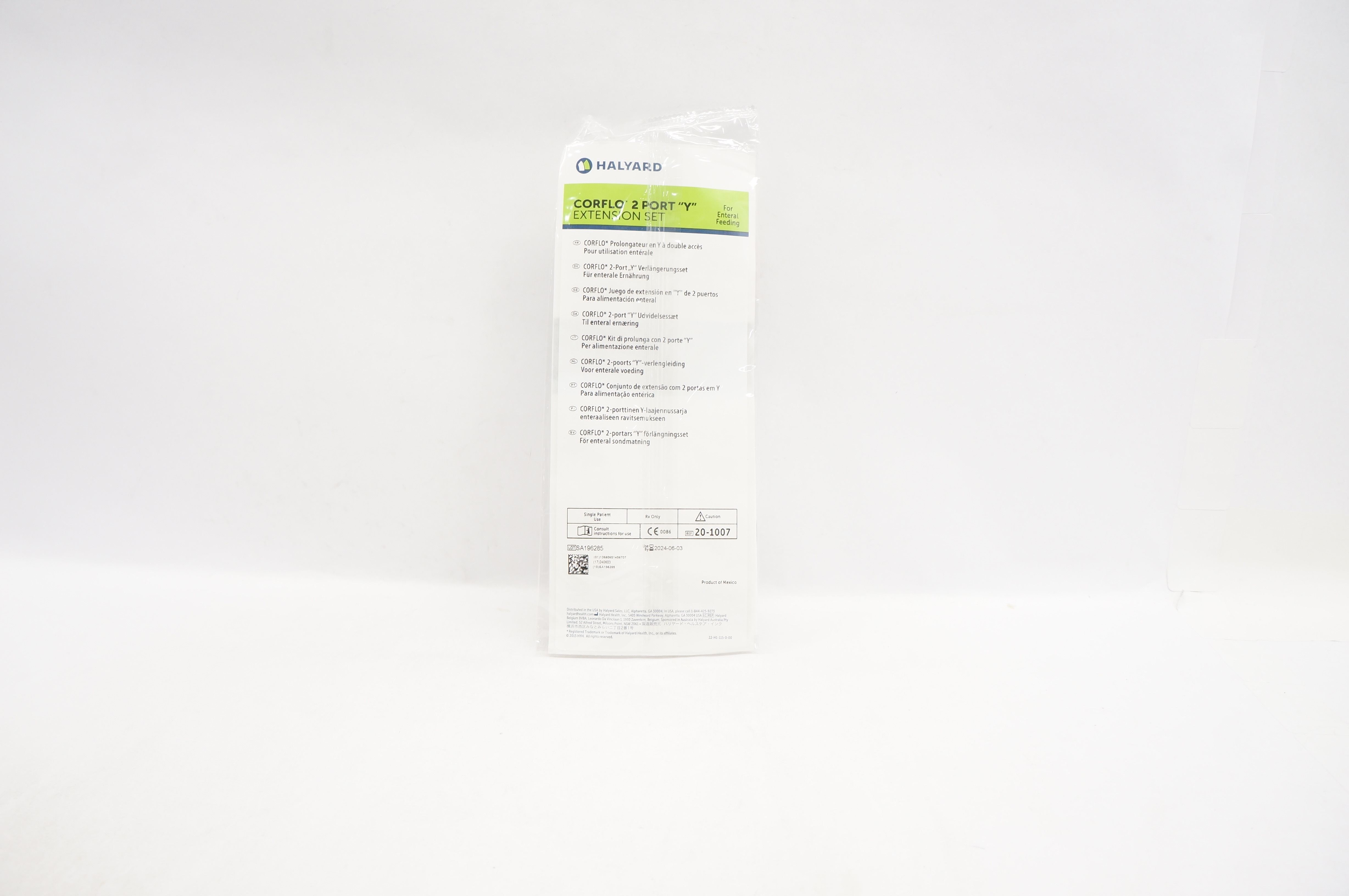 Halyard 20-1007 Corflo 2 Port "Y" Extension Set For Enteral Feeding