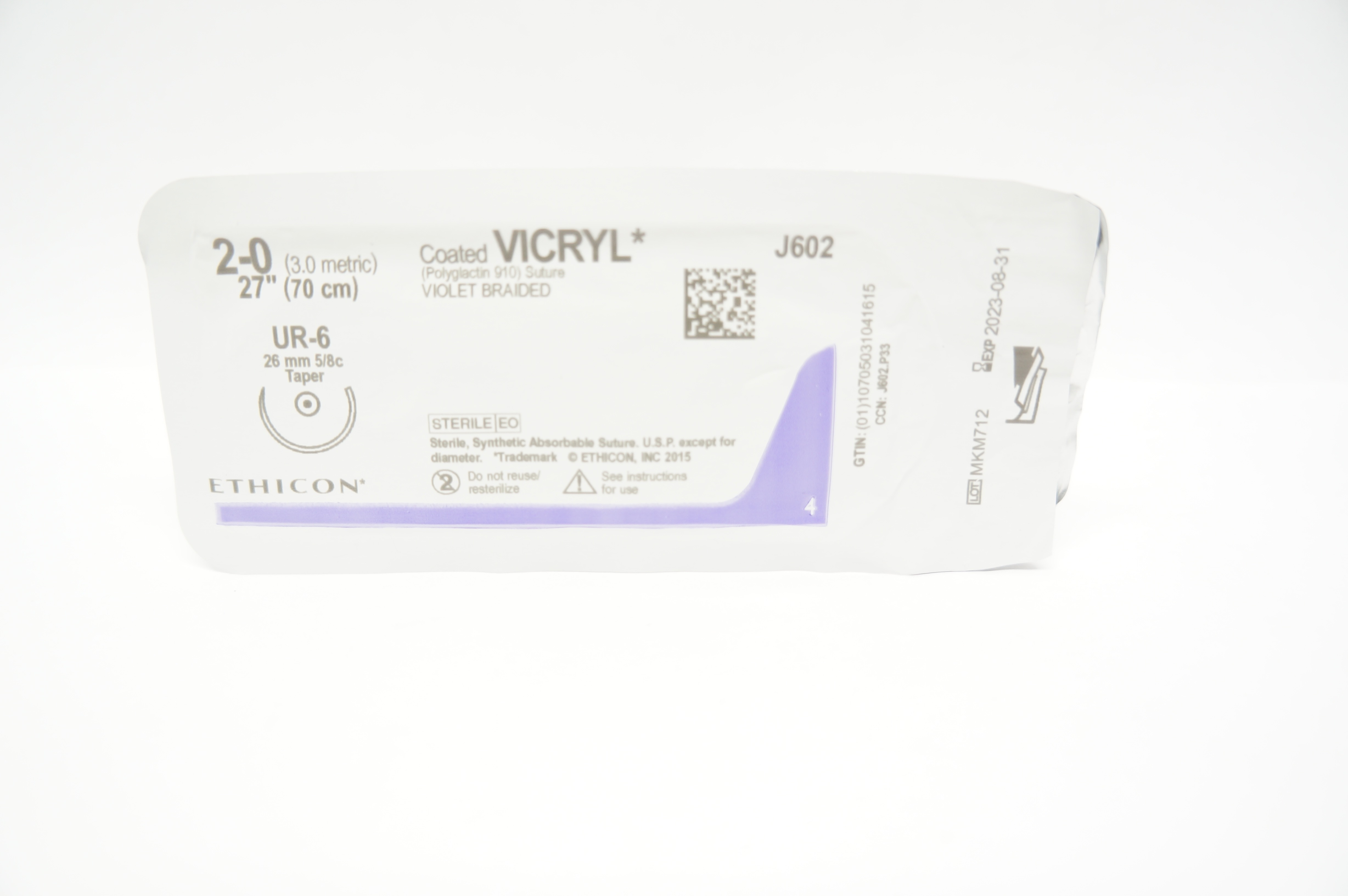 Ethicon J602 2-0 Coated VICRYL UR-6 26mm 5/8c Taper, 27inch