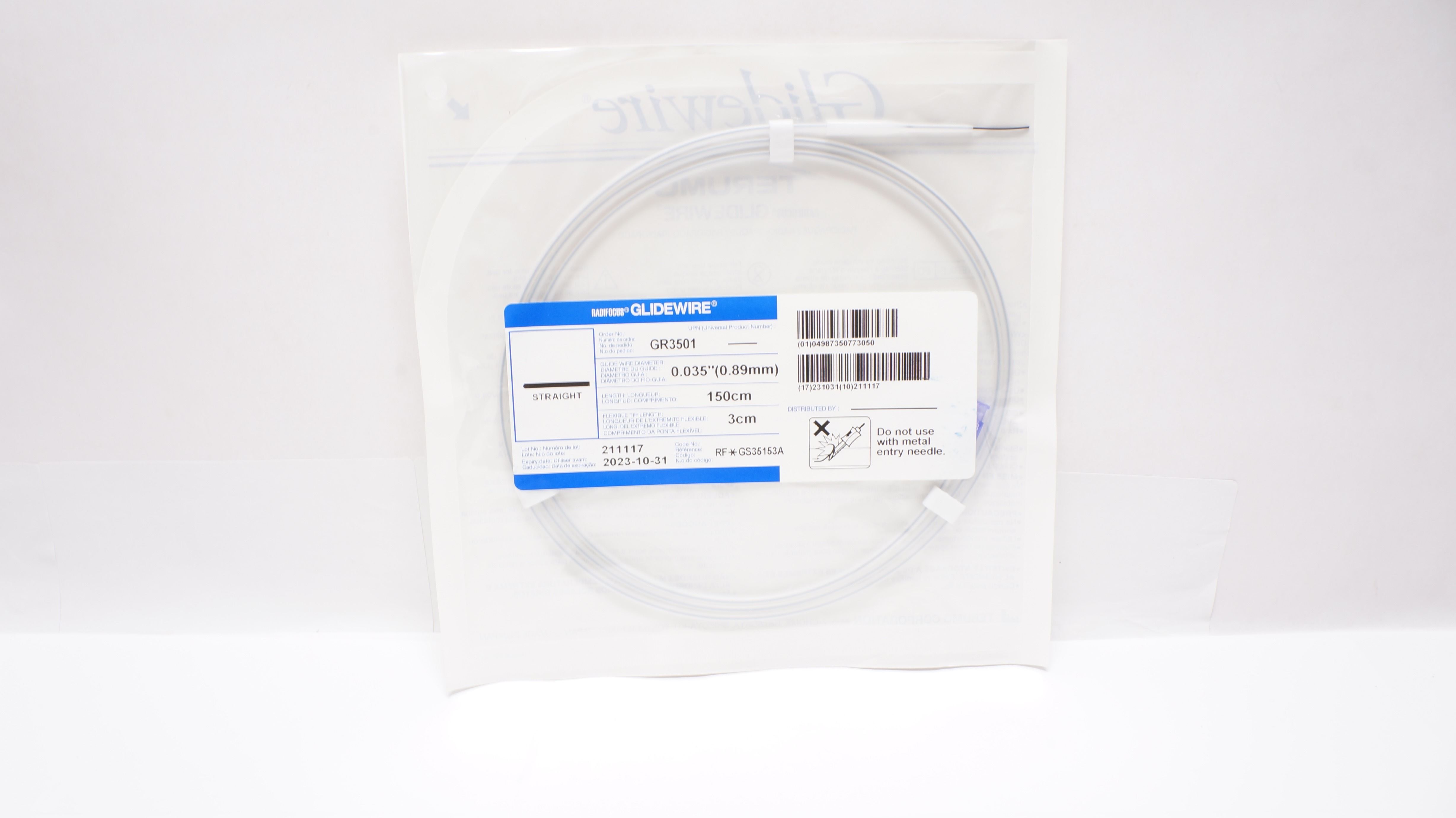 Terumo GR3501 Radiofocus Glidewire Straight 0.035inch x 150cm x 3cm (x)