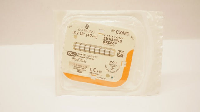 Ethicon CX45D 0 Ethibond Excel, MO-6, 26mm 1/2c Taperpoint,  8 x 18inch