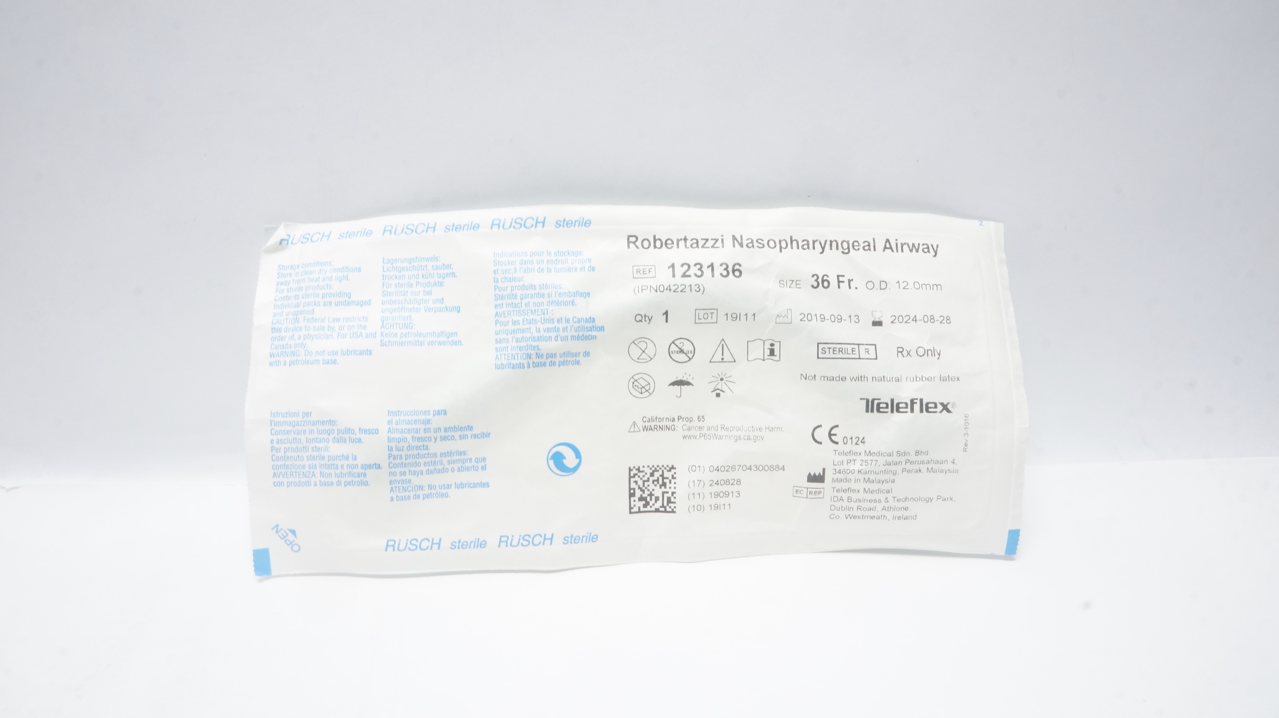 Teleflex 123136 Rusch Robertazzi Nasopharyngeal Airway 36Fr x 12.0mm OD (x)