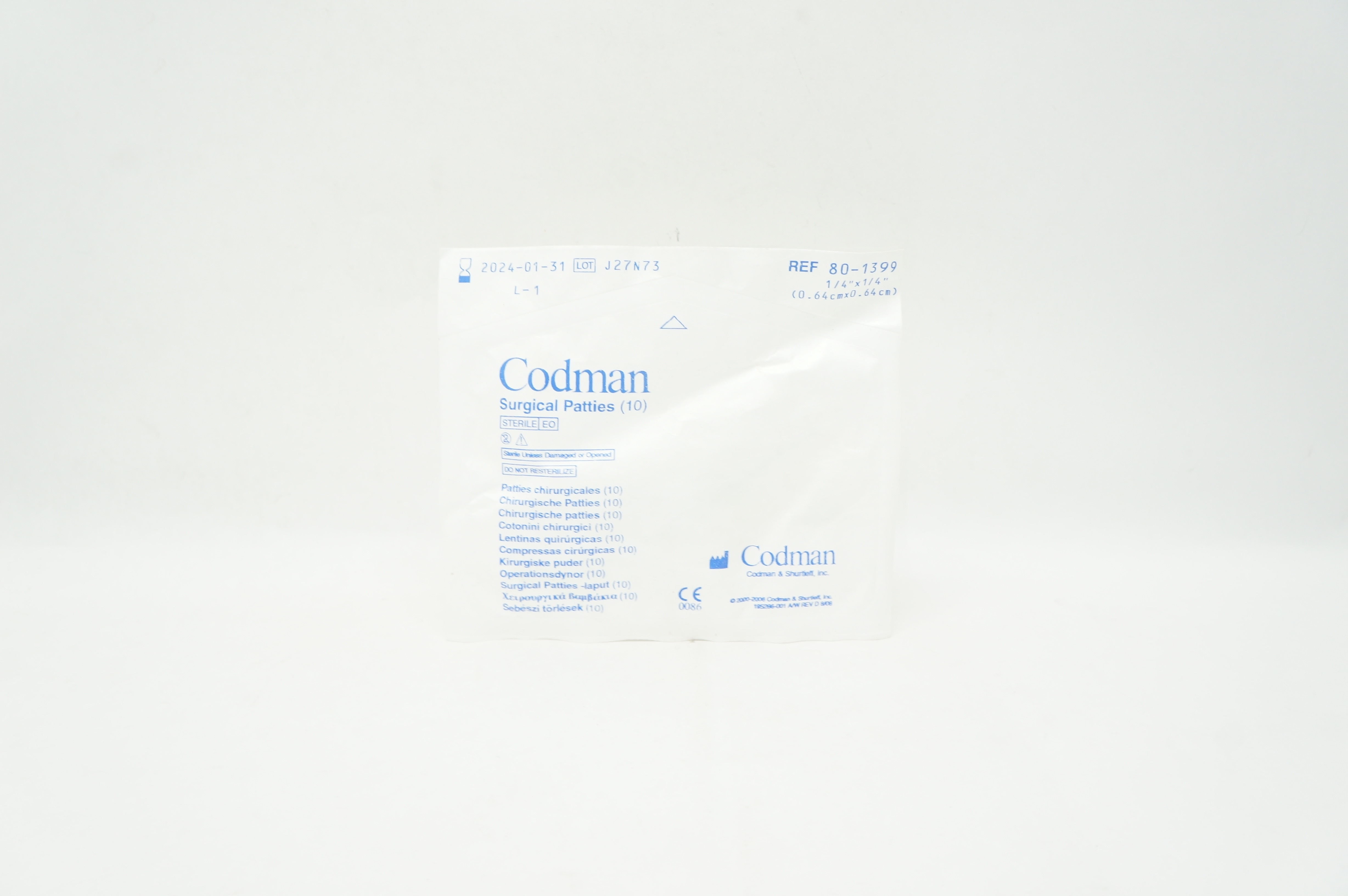 Codman 80-1399 Surgical Patties 1/4inch x 1/4inch (x) - Pack of 10
