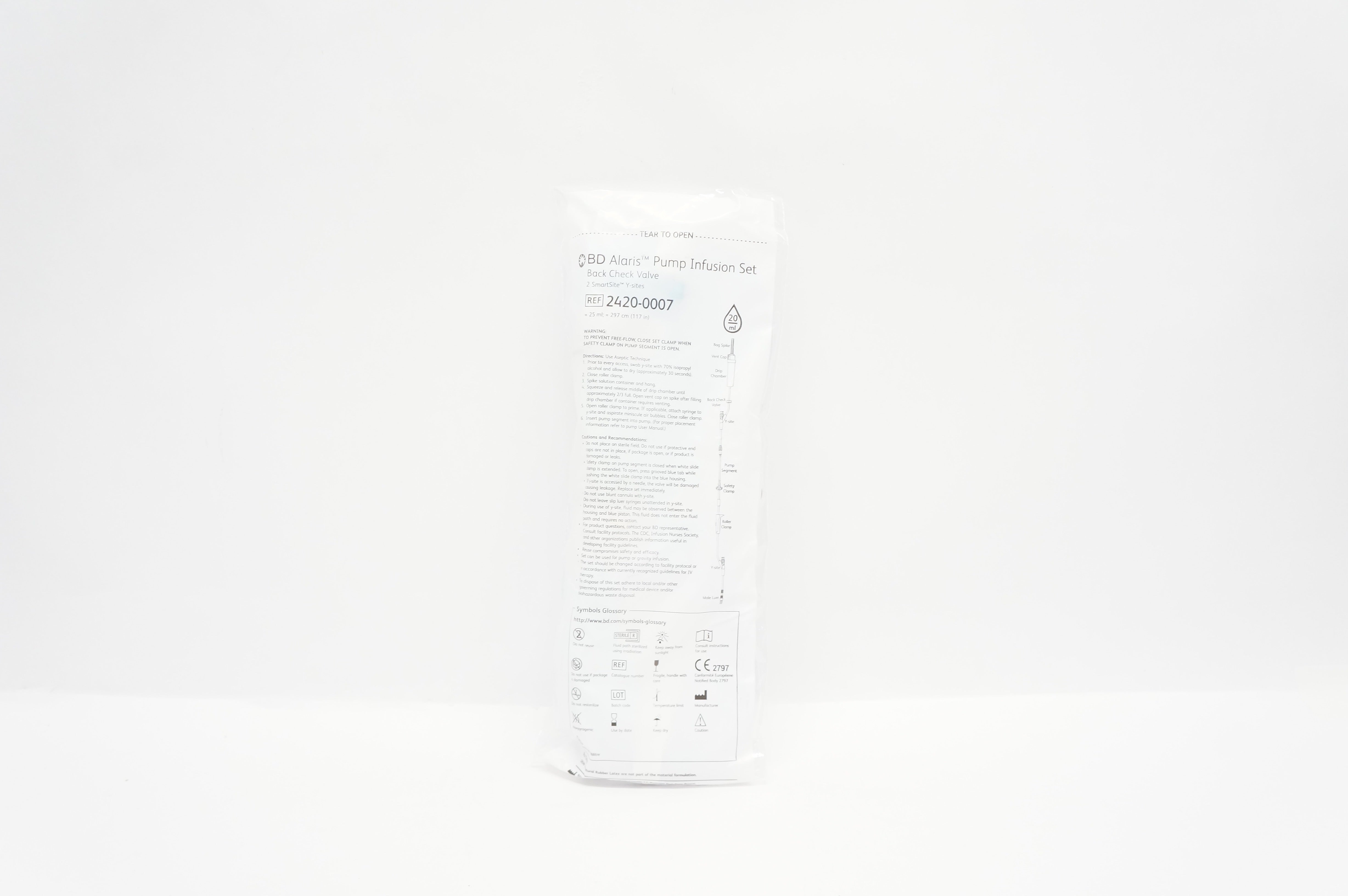 BD 2420-0007 Alaris Pump Infusion Set Back Check Valve 117inch x 25ml 20Drops/mL