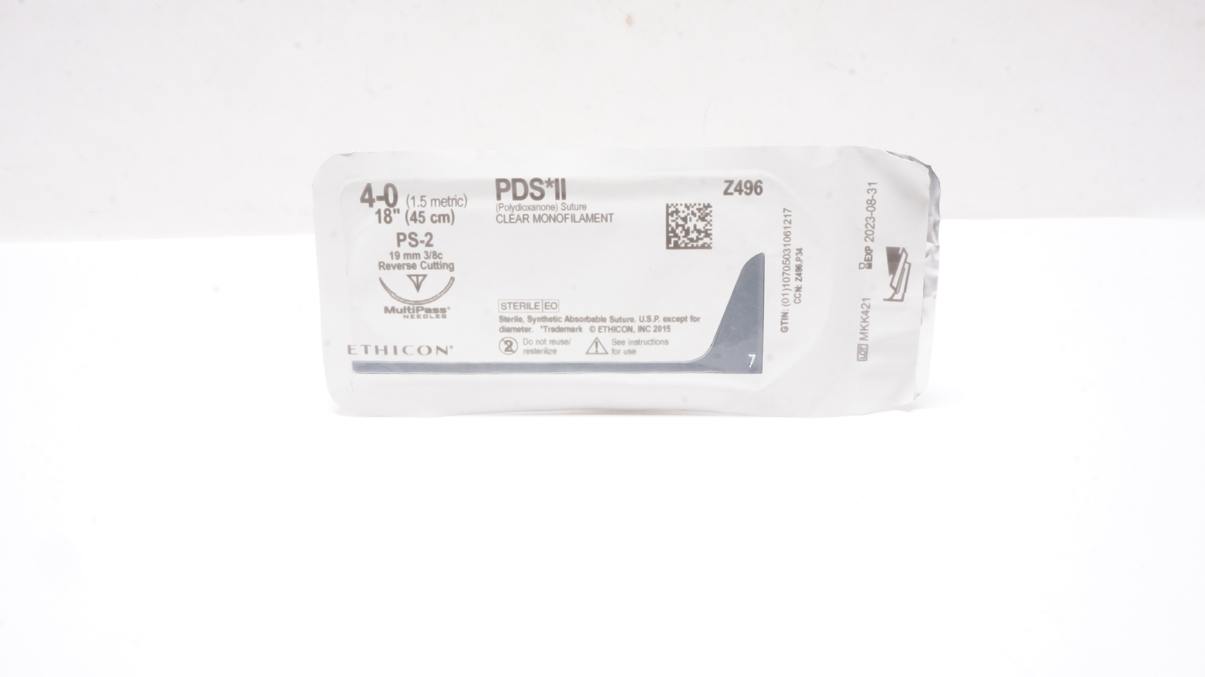 Ethicon Z496 4-0 PDS II Stre Clear Monofilament PS-2 19mm 3/8c 18inch