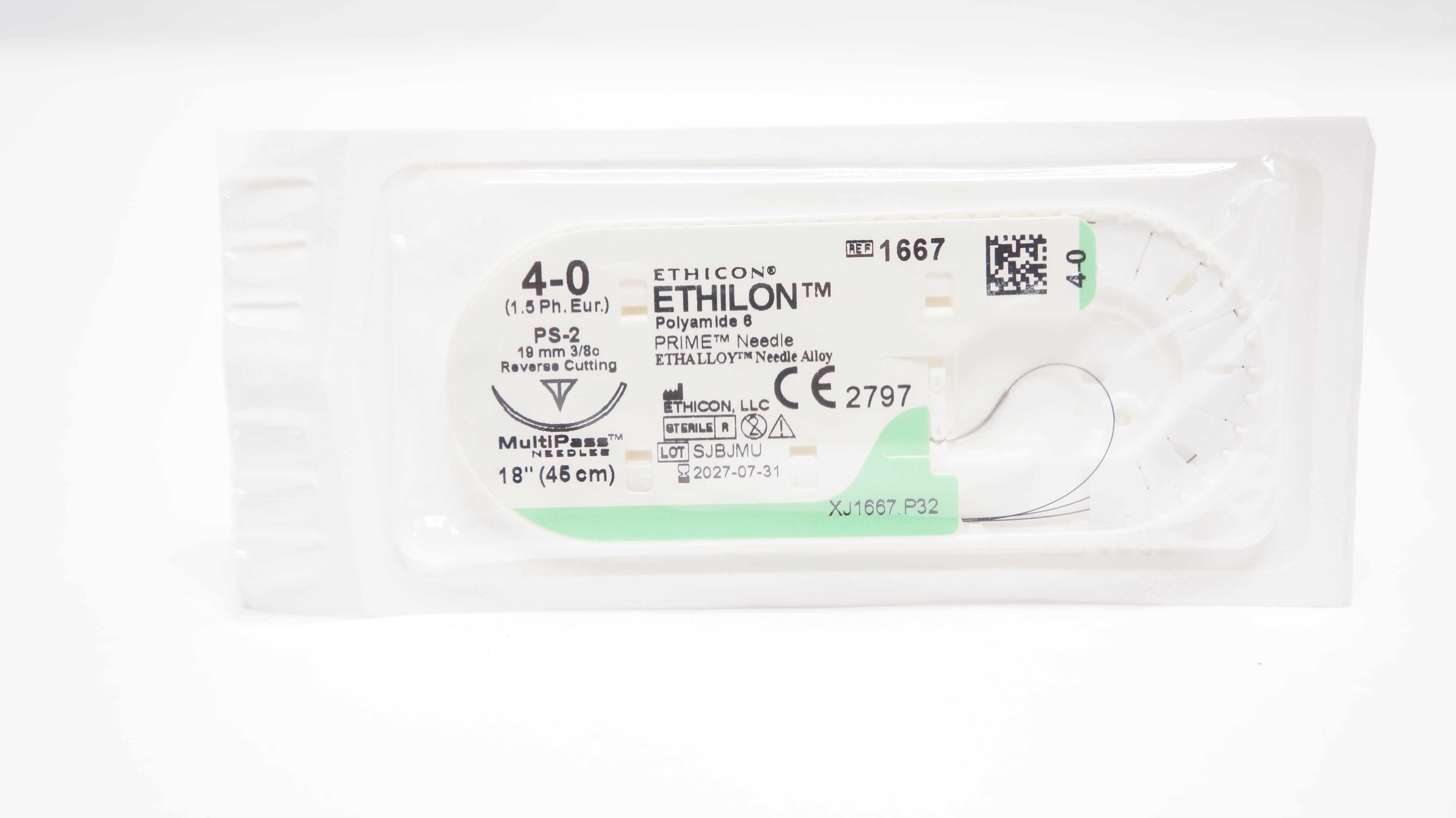 Ethicon 1667 4-0 ETHILON, PS-2, 19mm 3/8c Reverse Cutting, 18inch