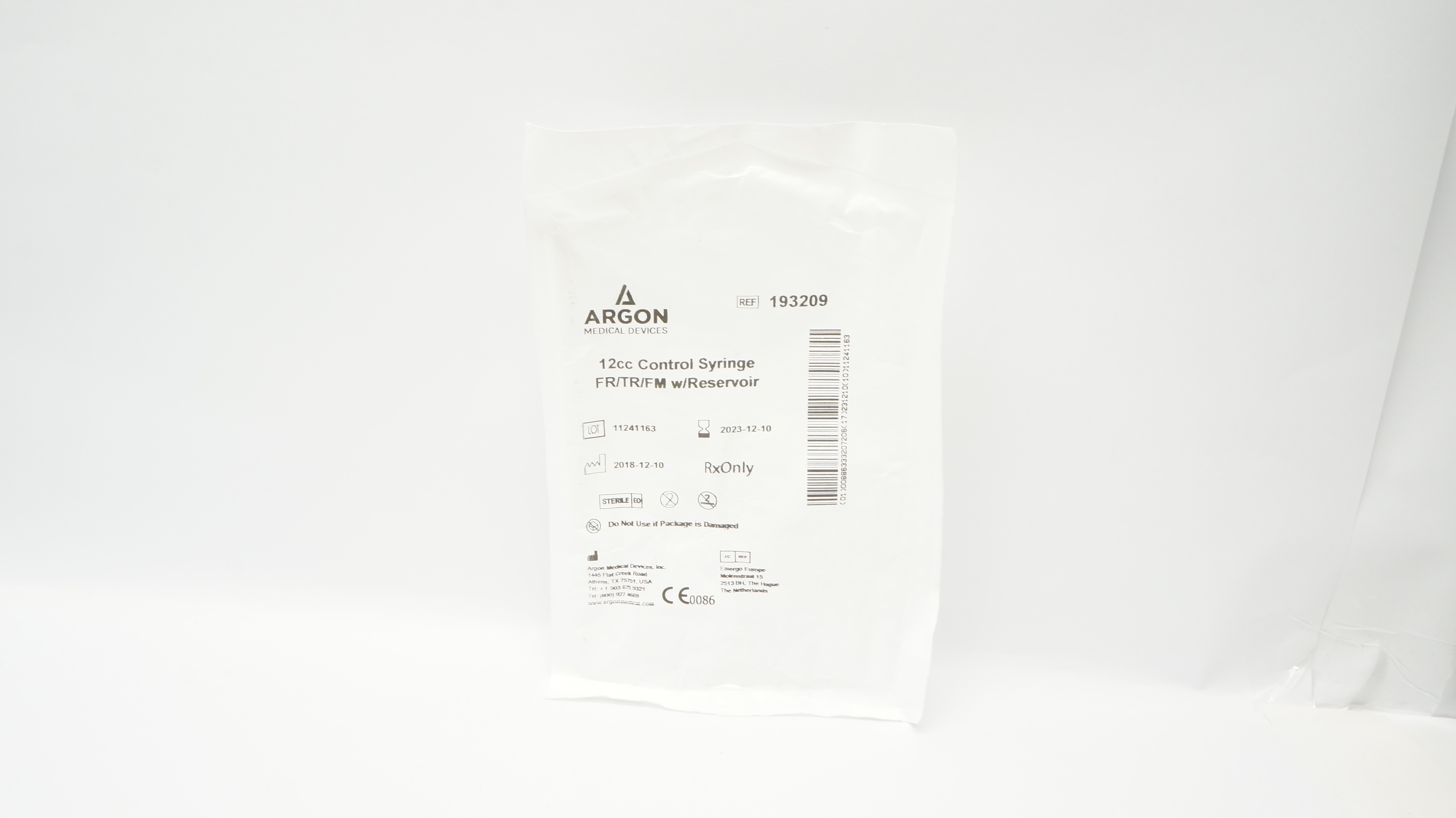 Argon 193209 Control Syringe 12cc, FR/TR/FM w/ Reservoir (x)