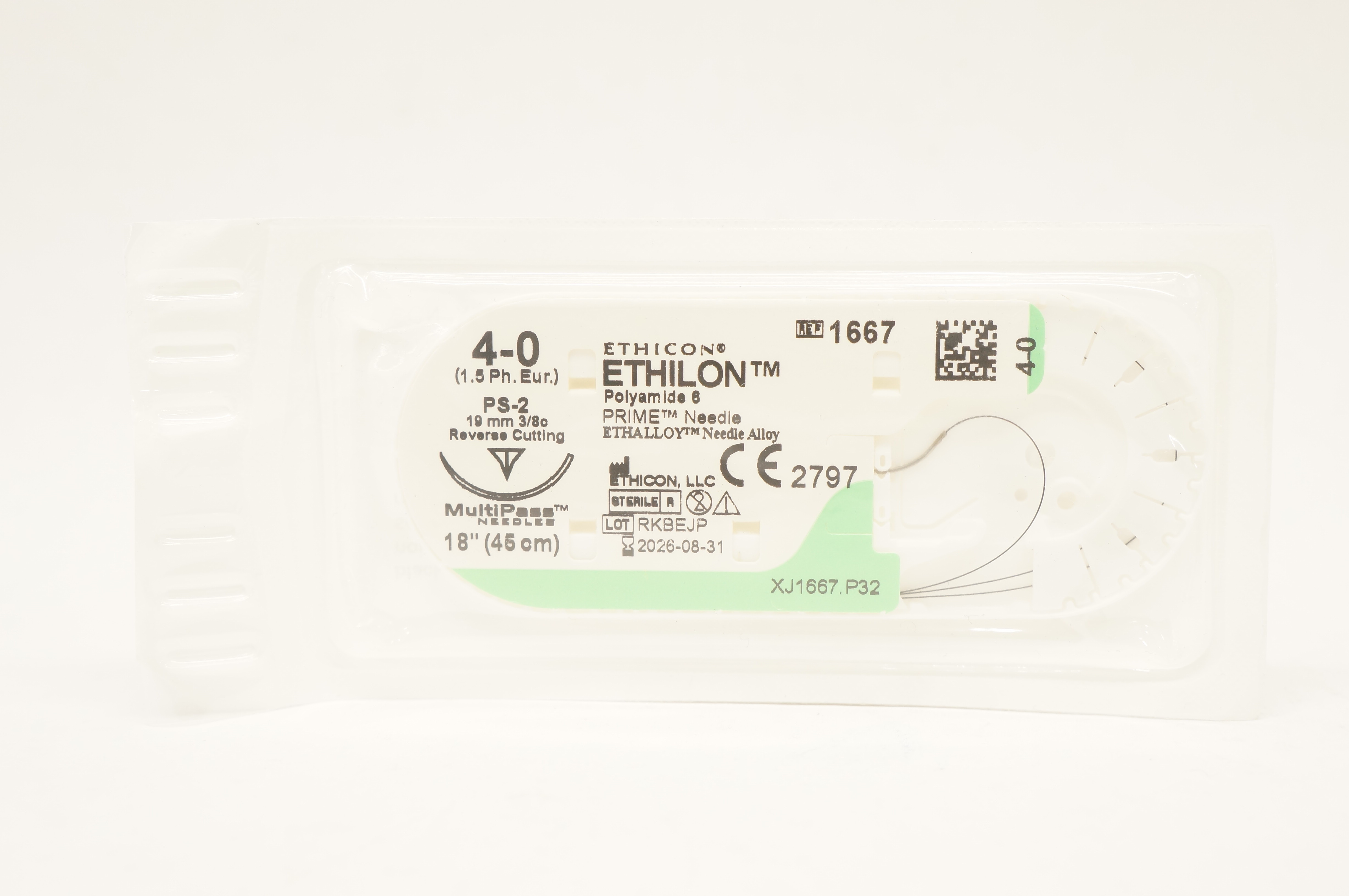 Ethicon 1667 4-0 ETHILON Polyamide 6 Stre PS-2 19mm 3/8c Reverse Cutting, 18inch