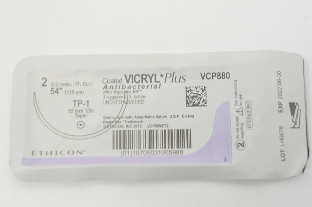 Ethicon VCP880 2 Coated VICRYL Plus, TP-1 65mm 1/2c Taperpoint, 54inch (x)