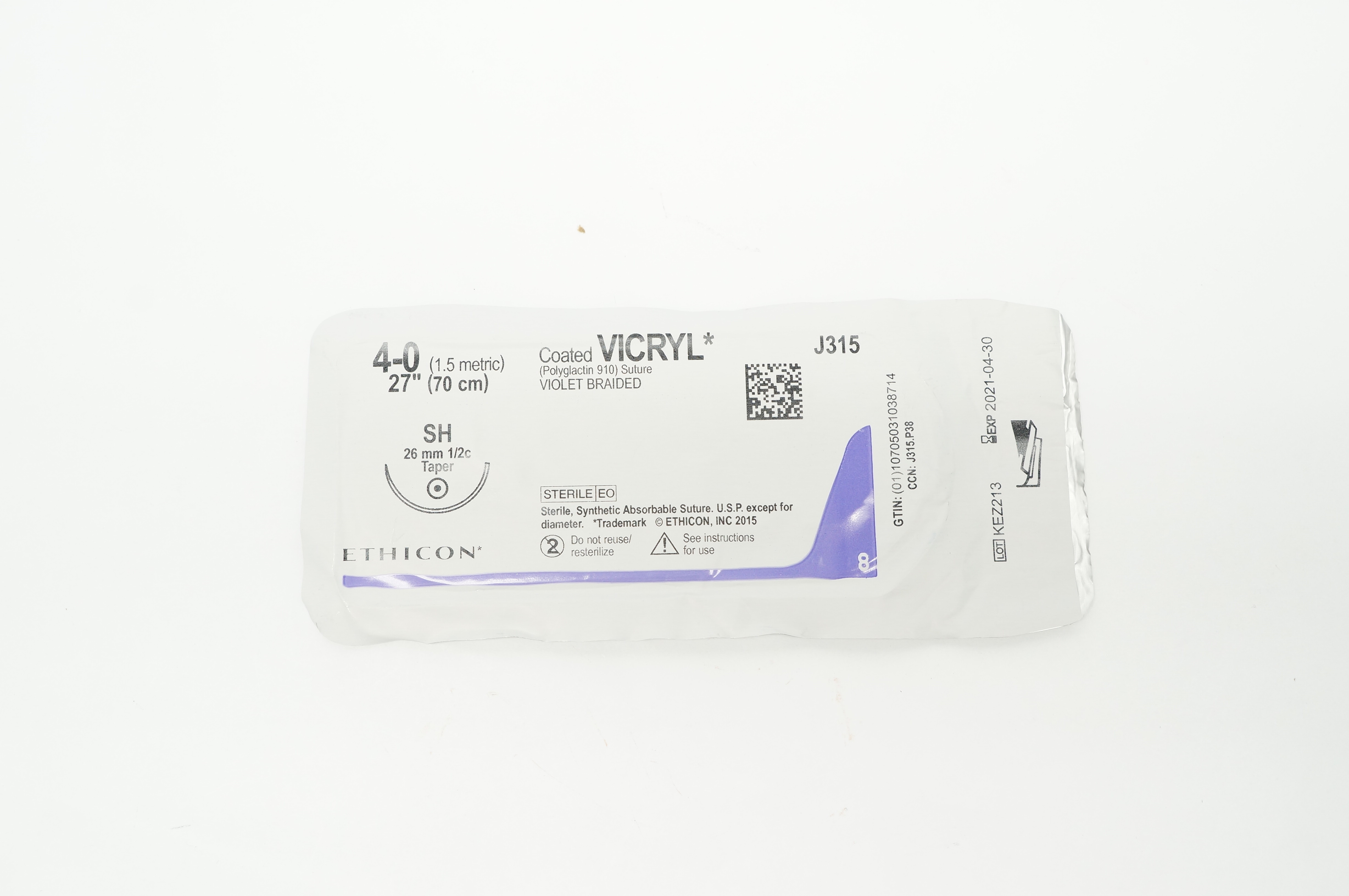 Ethicon J315 4-0 Coated VICRYL SH 26mm 1/2c Taper 27inch (x)