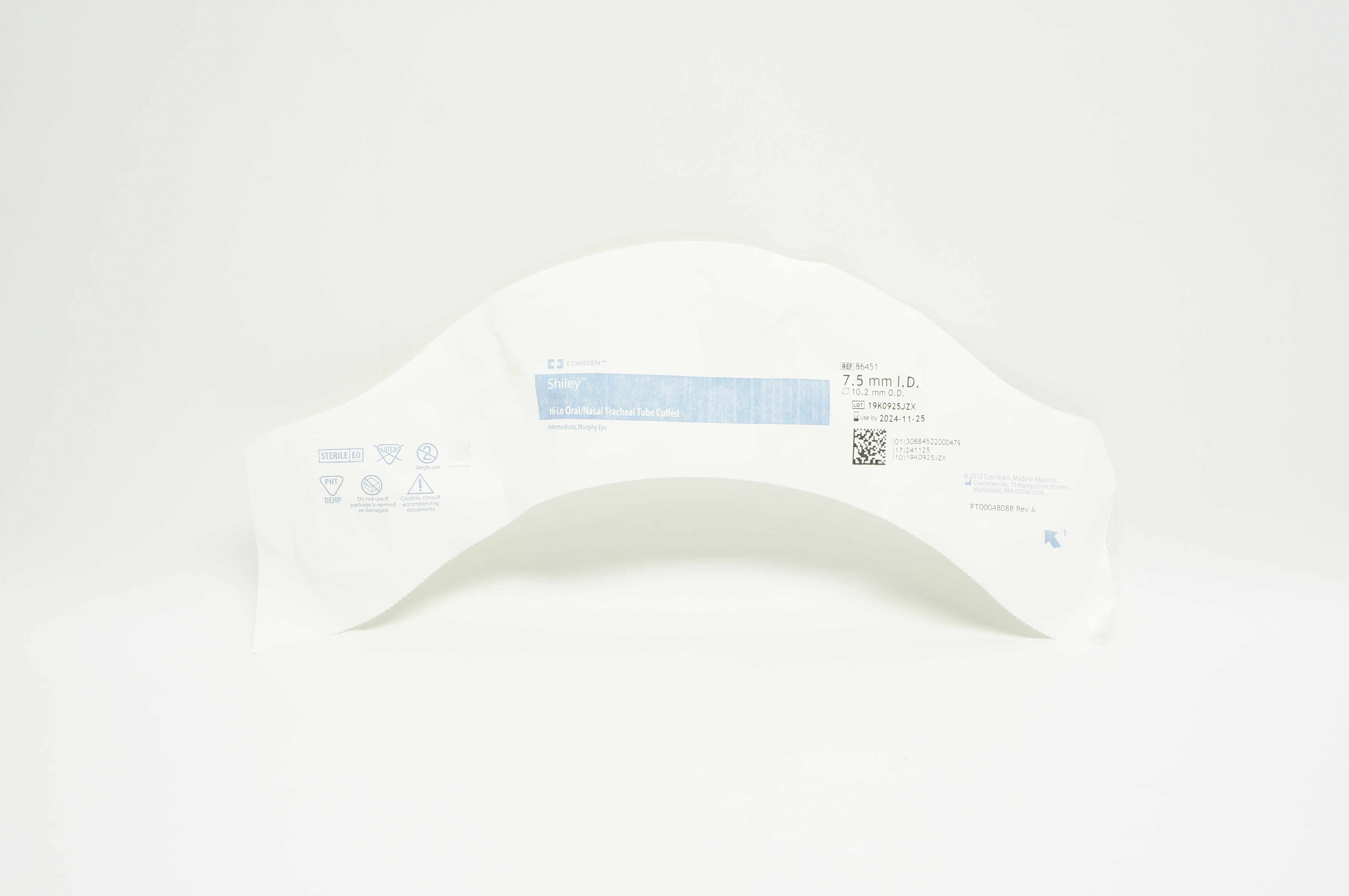 Covidien 86451 Shiley Hi-Lo Oral/Nasal Tracheal Tube Cuffed 7.5mm x 10.2mm