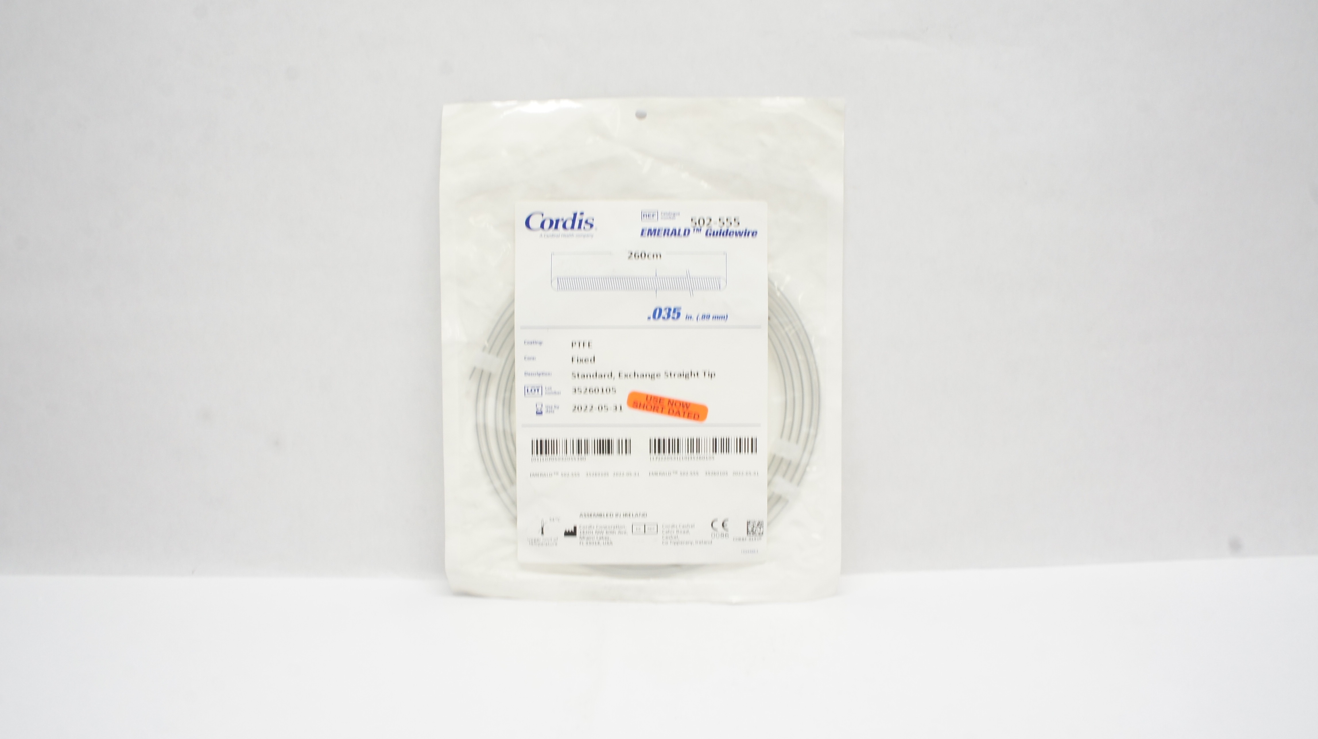 Cordis 502-555 Emerald Guidewire Exchange Straight Tip .035inch x 260cm (x)