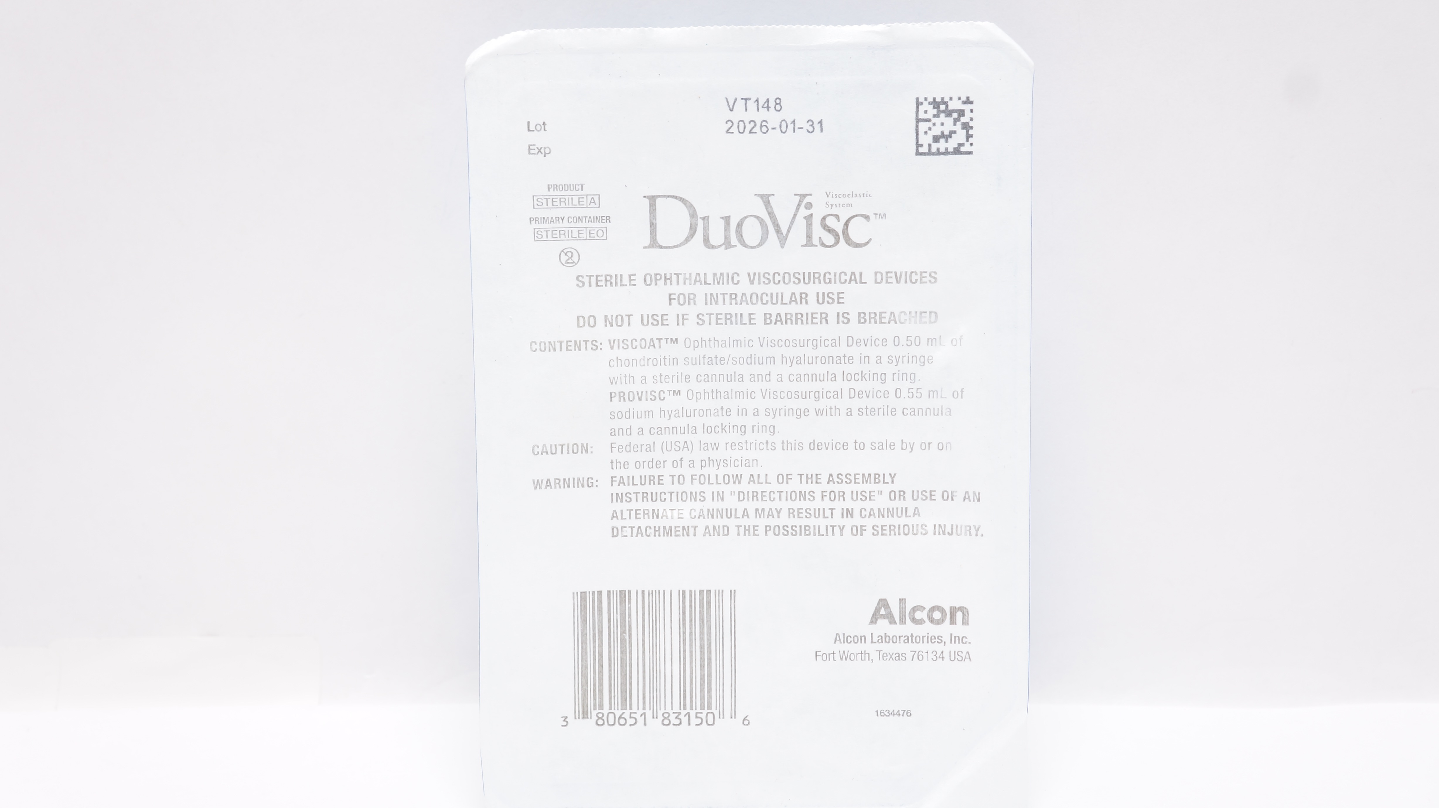 Alcon DuoVisc Sterile Ophthalmic Viscosurgical Device for Intraocular Use