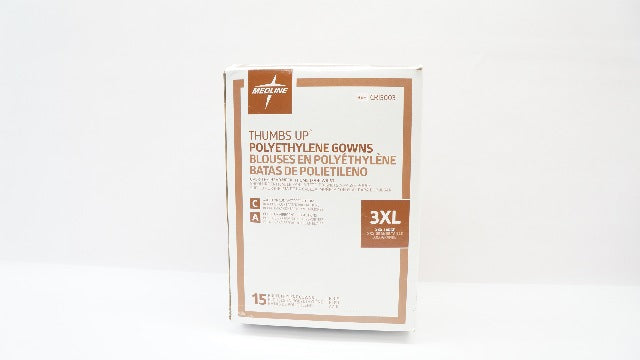 Medline CRI5003 Thumbs Up, Polyethylene Gowns, Blue 3XL - Box of 15