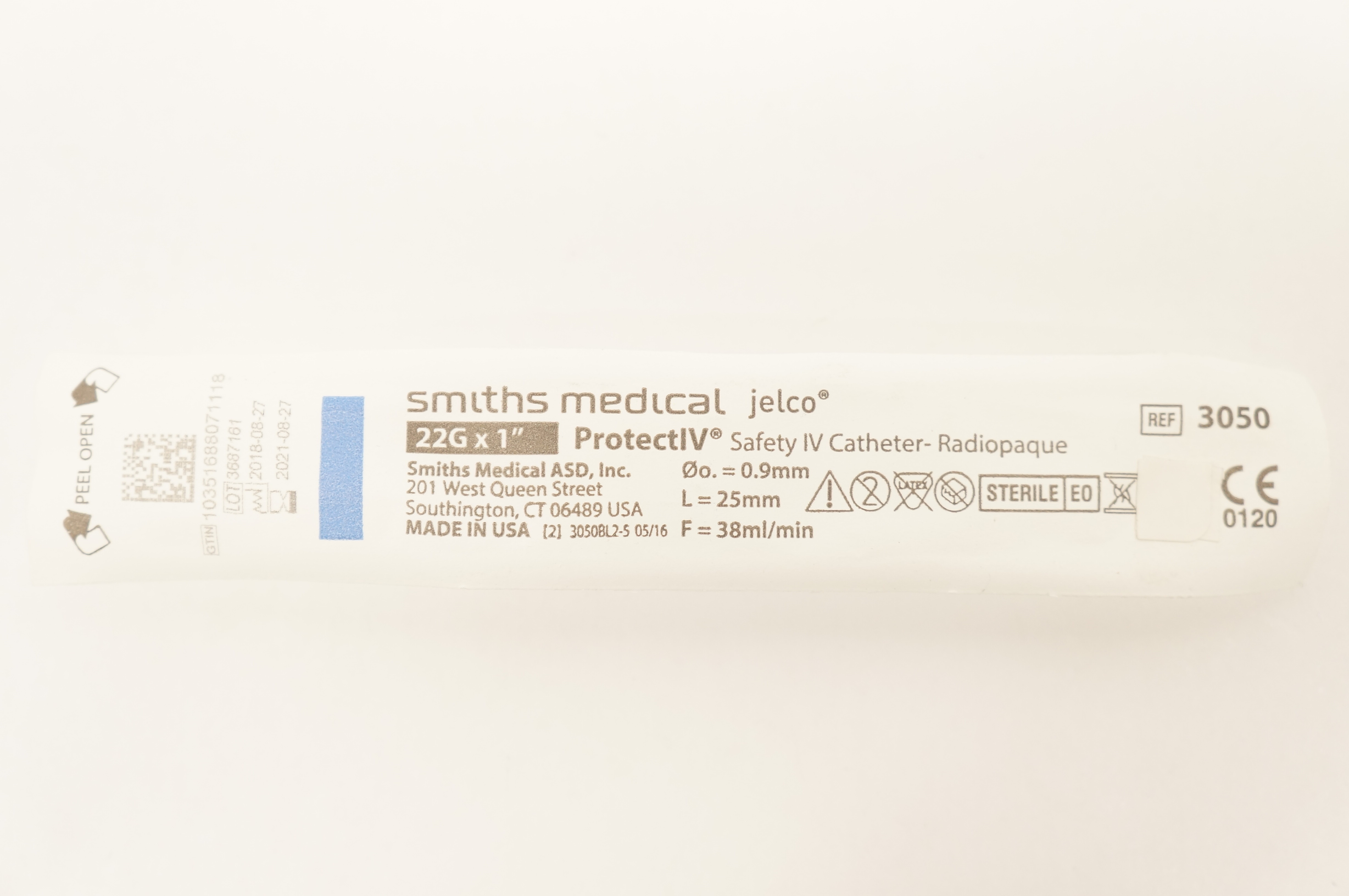 Smiths Medical 3050 JELCO ProtectIV Safety I.V. Cath. 22G x 1inch (x)