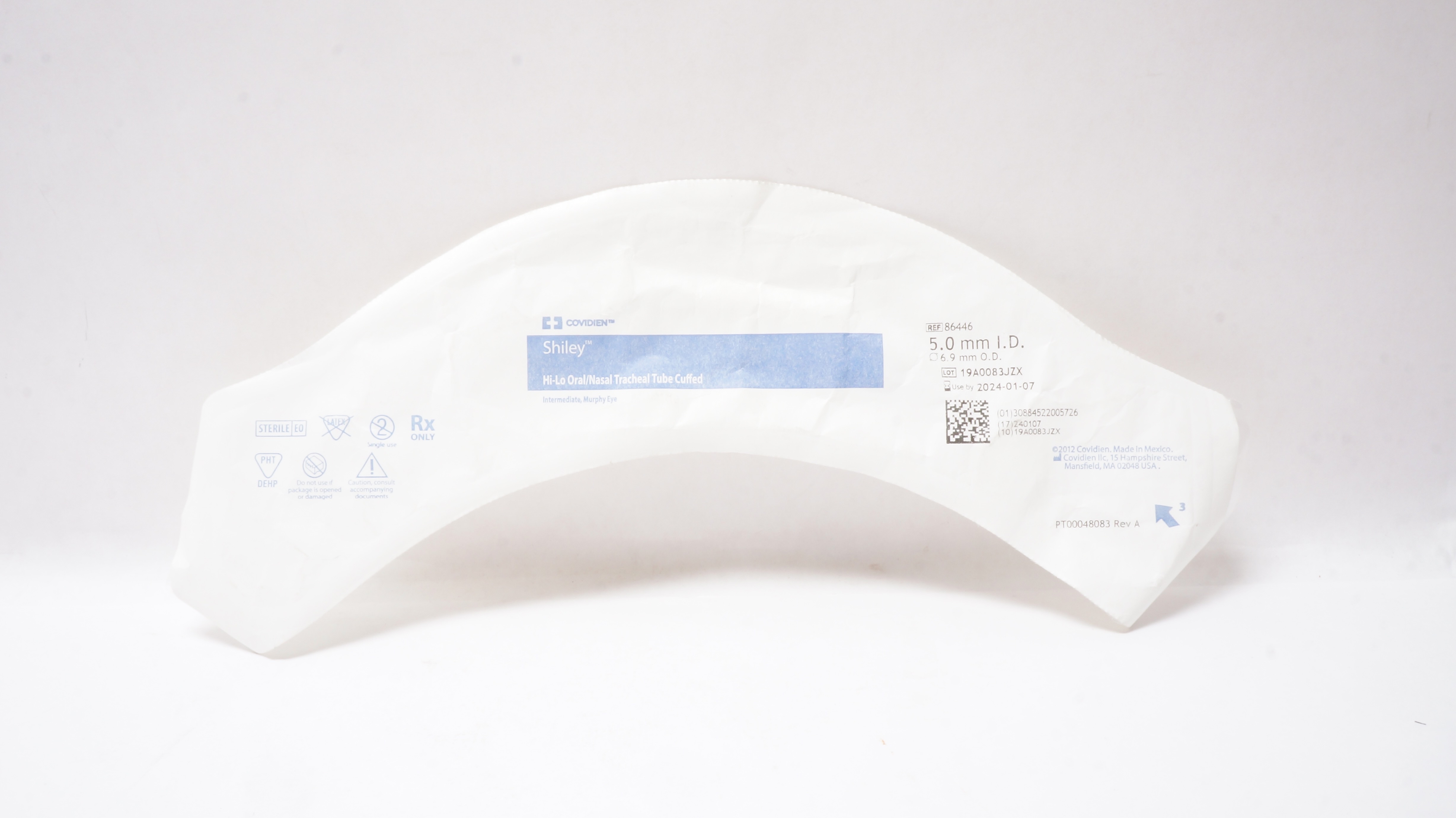 Covidien 86446 Shiley Hi-Lo Oral/Nasal Tracheal Tube Cuffed  5.0mm ID 6.9mm OD