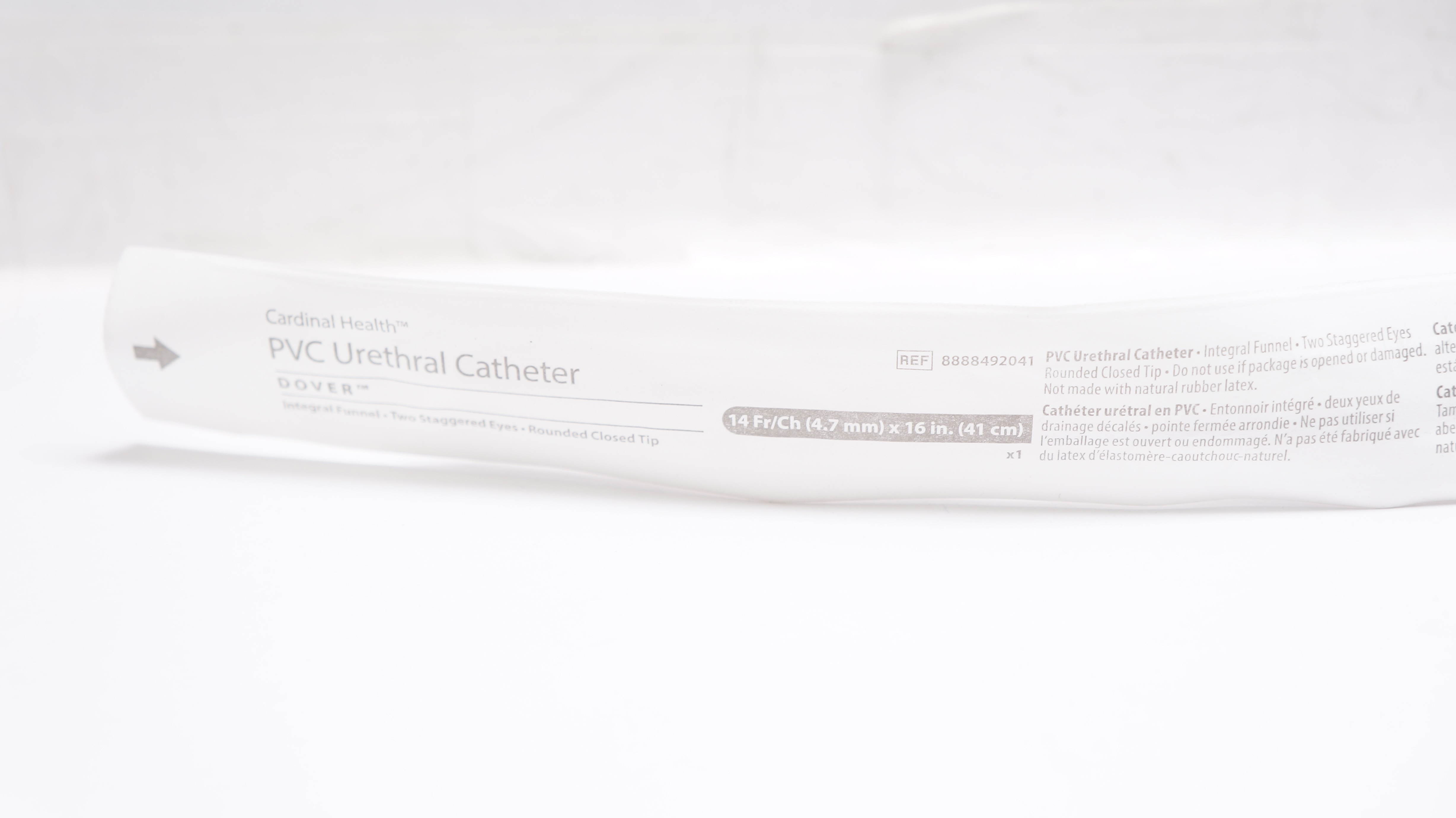 Cardinal Health 8888492041 Dover PVC Urethral Cath. 14Fr/Ch x 16 inch