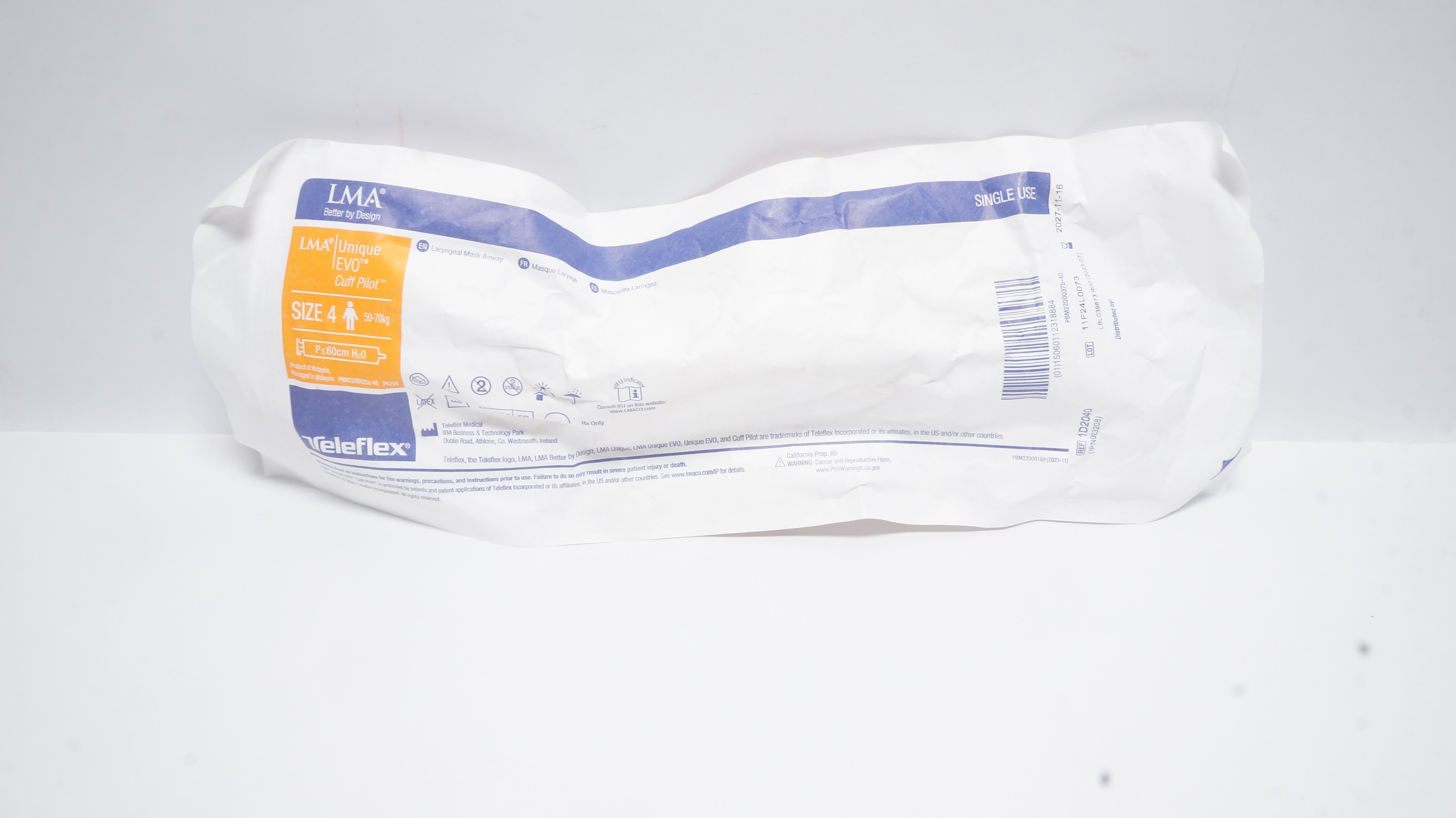Teleflex 1D2040 LMA Unique Evo Laryngeal Mask Airway Size 4 50-70kg