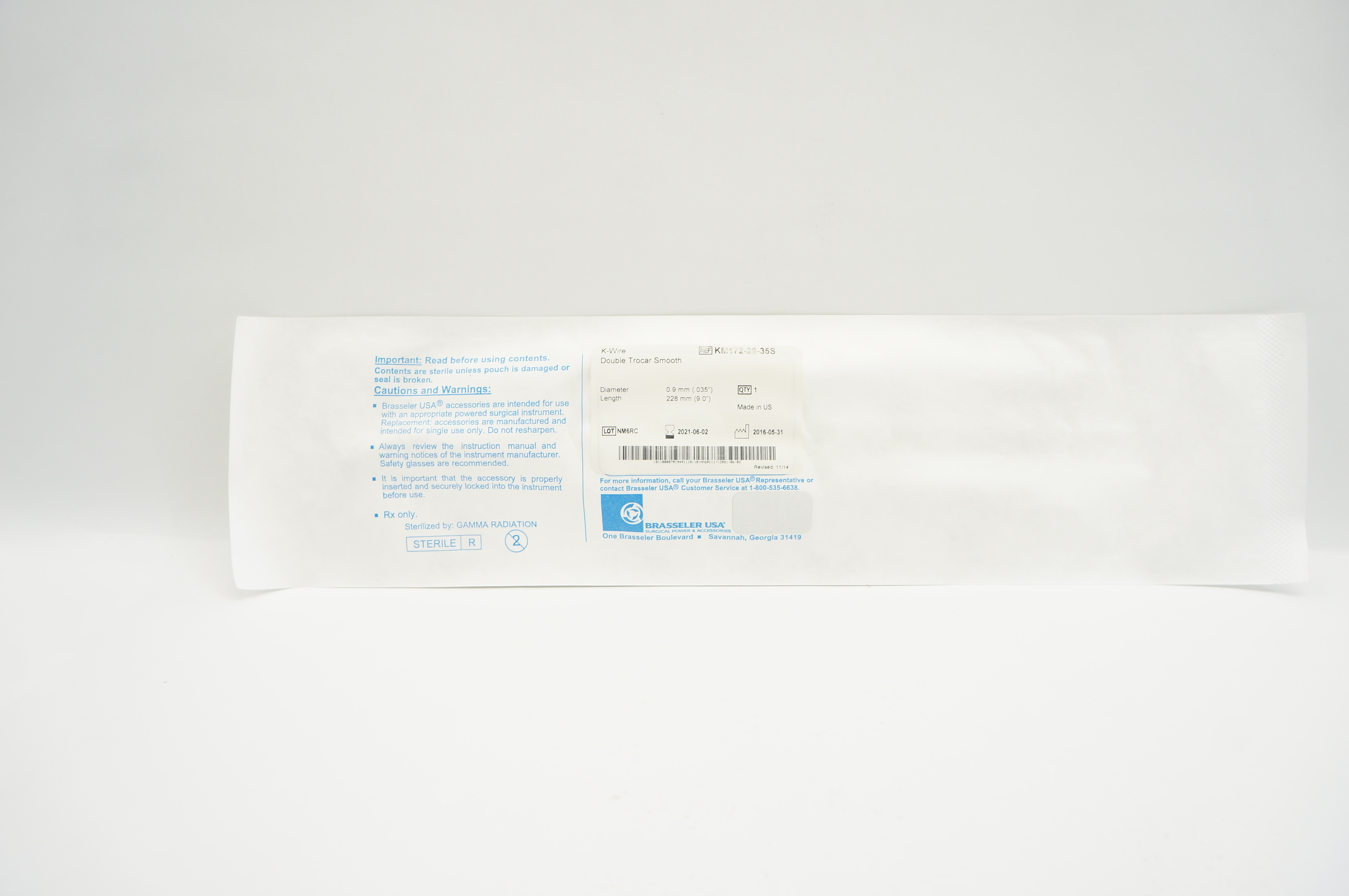 Brasseler KM172-29-35S K-Wire Double Trocar Smooth .035inch x 9.0 inch (x)