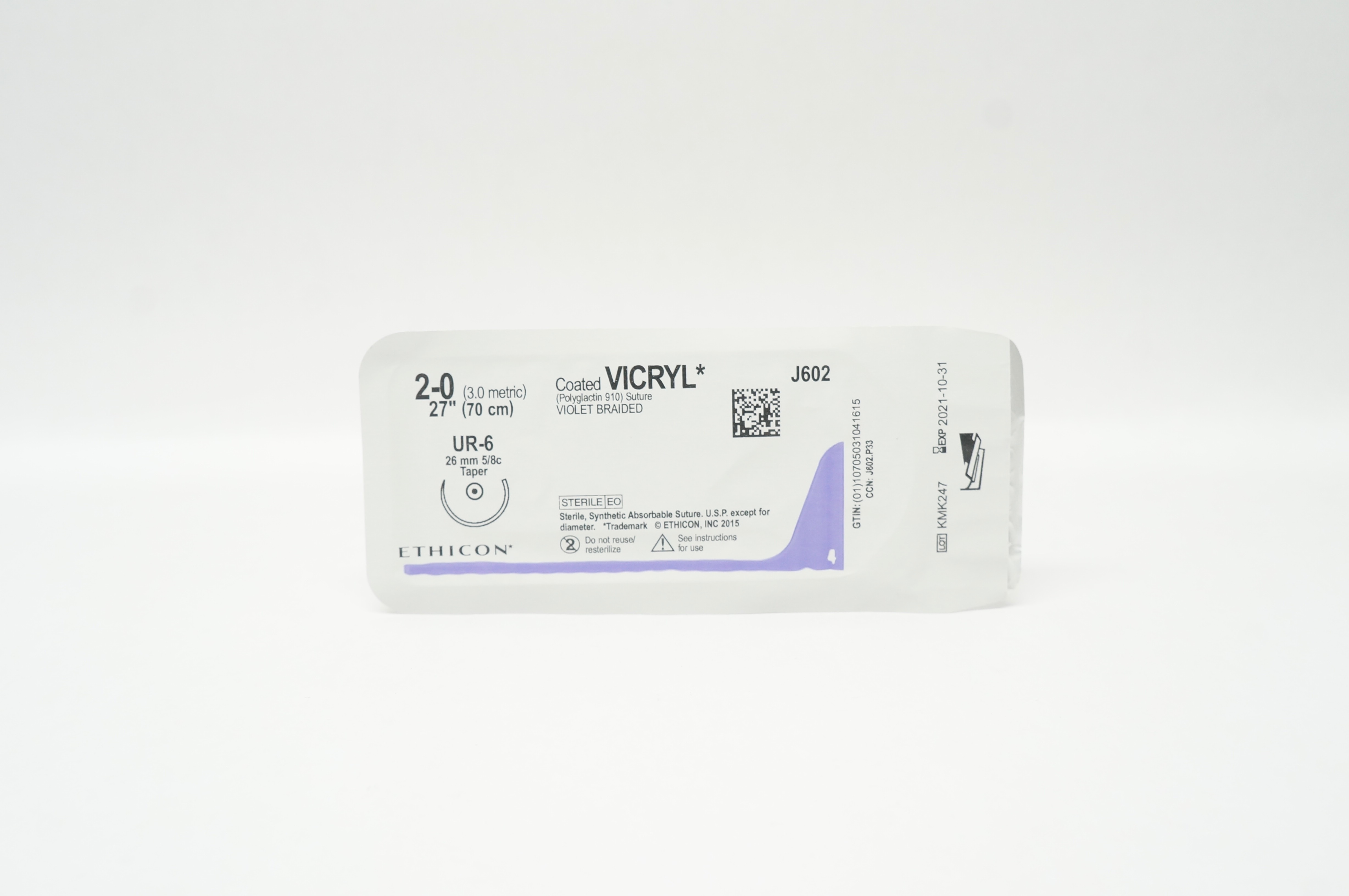 Ethicon J602 2-0 Coated VICRYL, UR-6, 26mm 5/8c Taper, 27inch (x)